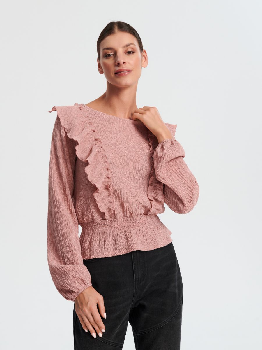 Bluzka z falbanami Kolor różowy  7840J-30X