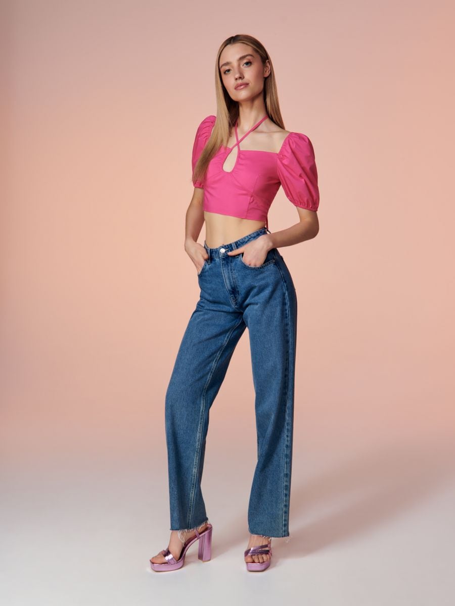 Crop top z wiązaniem Kolor różowy  YC247-42X