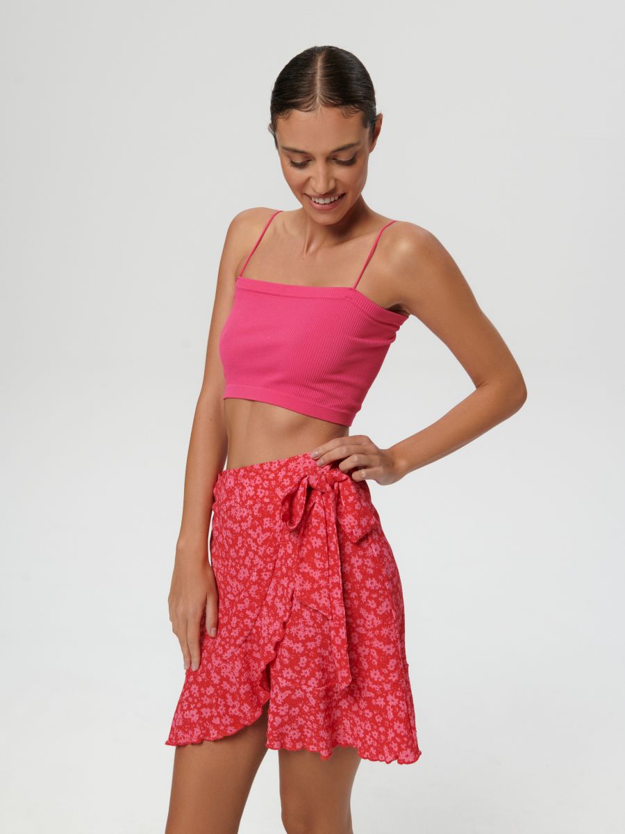 Spódnica mini w kwiaty Kolor różowy  6539T-43X