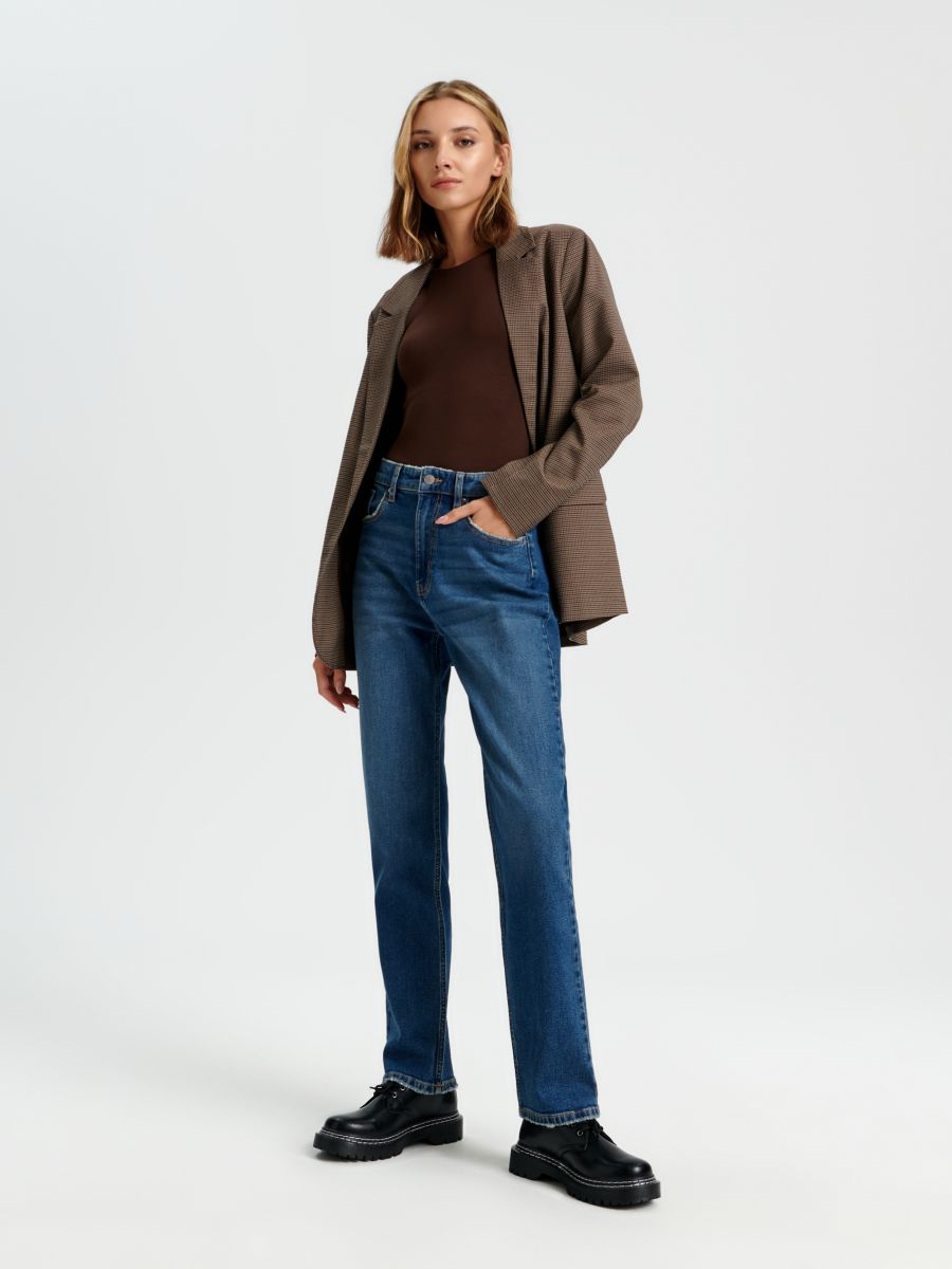 Jeansy straight high waist Kolor niebieski  QE145-55J