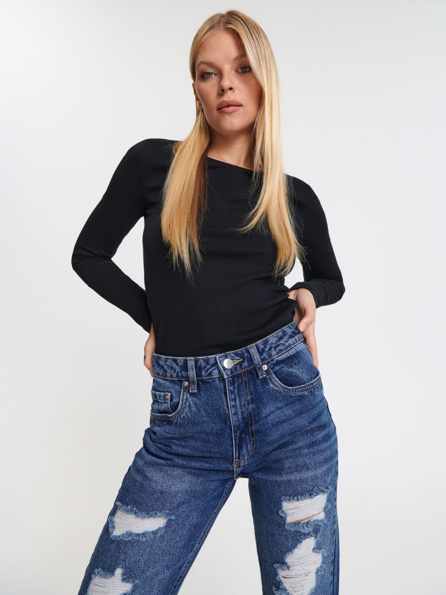 Jeansy straight high waist Kolor niebieski  2087F-55J