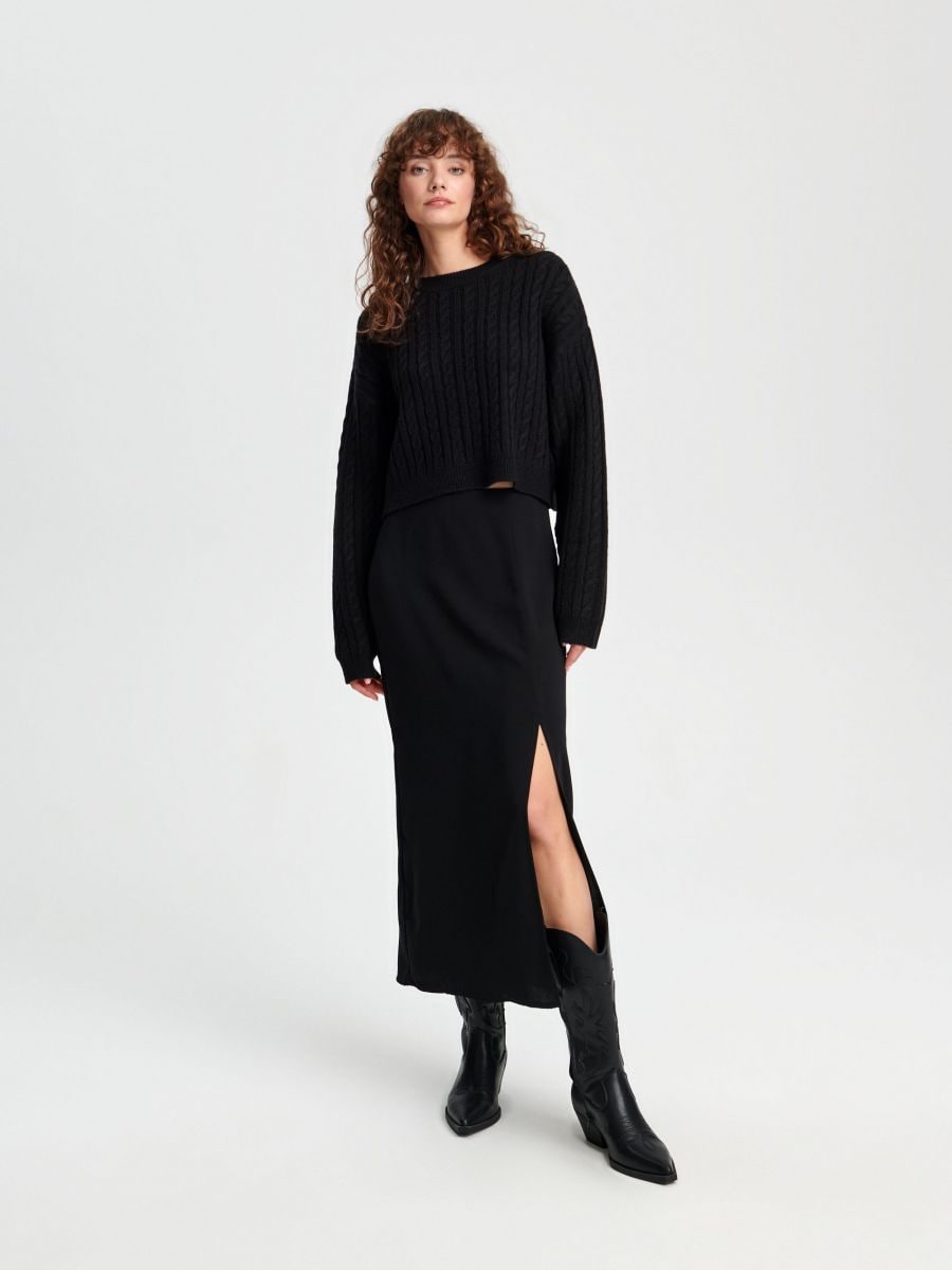 Sweter z ozdobnym splotem Kolor czarny  7375J-99X