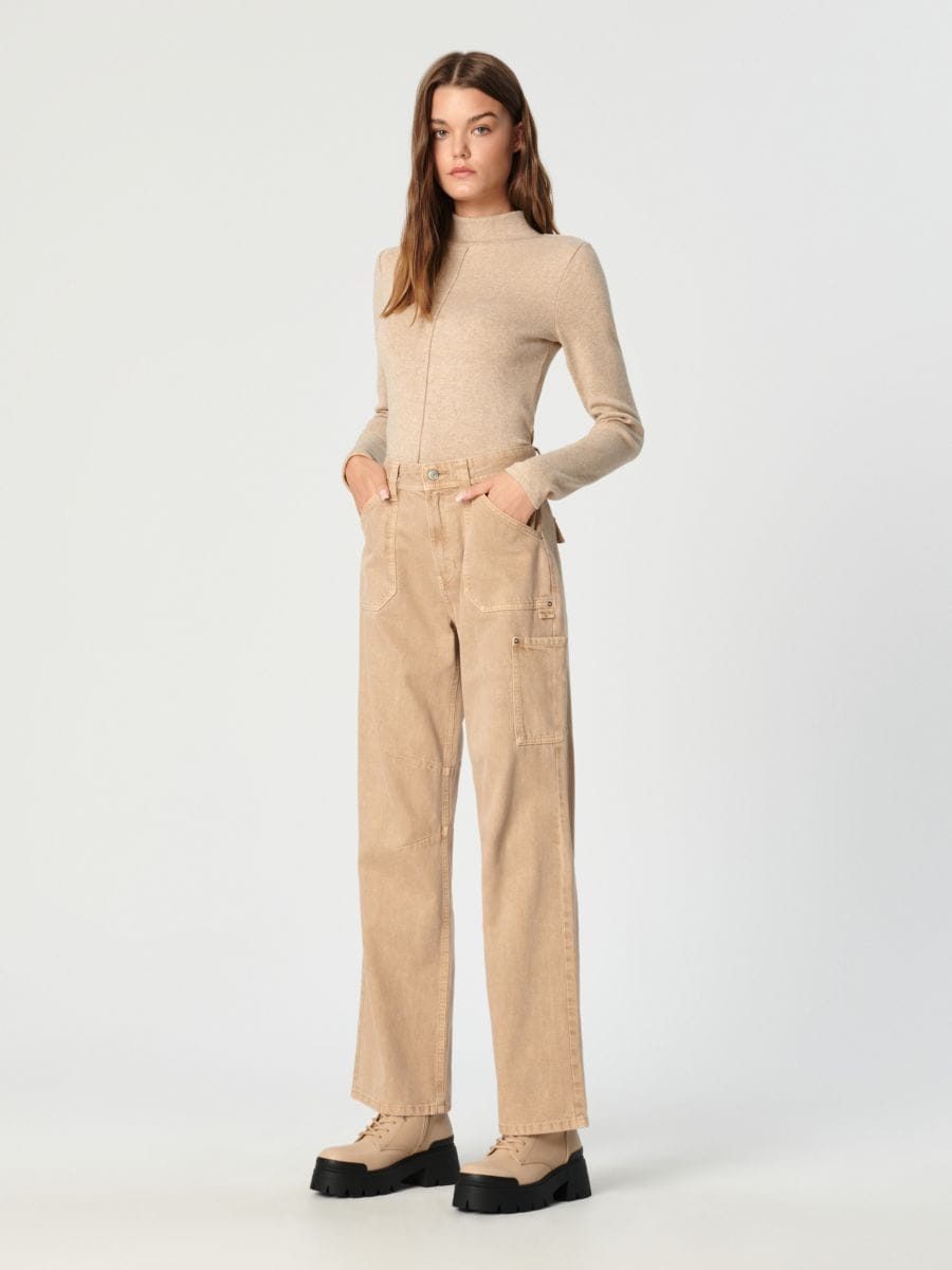 Jeansy wide leg high waist Kolor kremowy  7771A-12J
