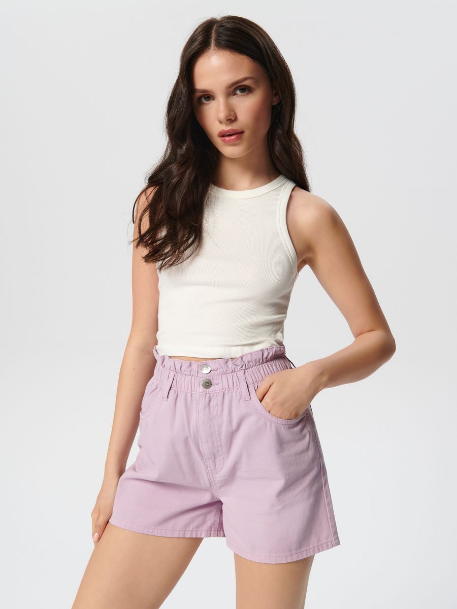 Szorty paperbag high waist Kolor fioletowy  0393U-34J