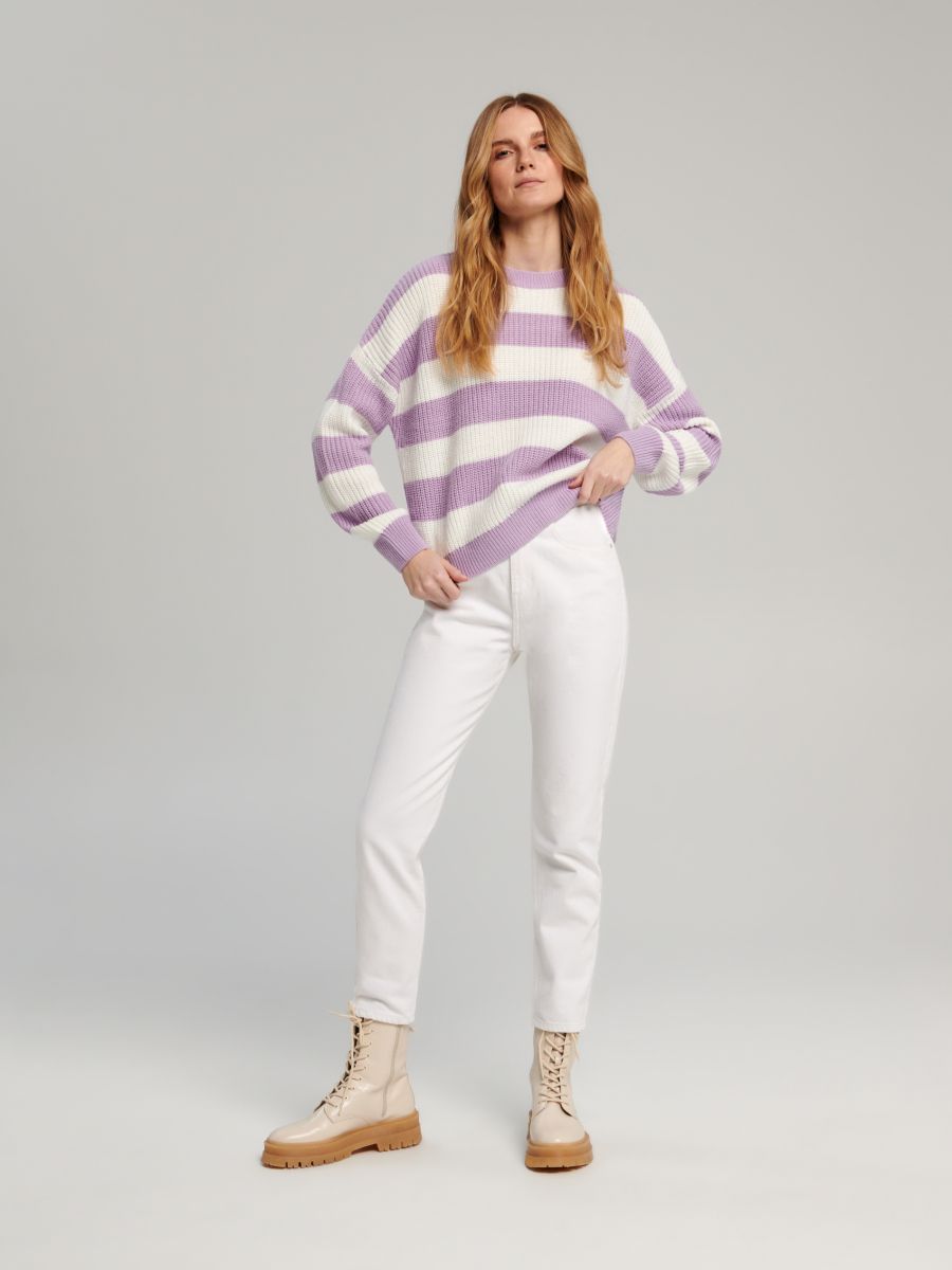 Sweter oversize w paski Kolor fioletowy  3828F-34X
