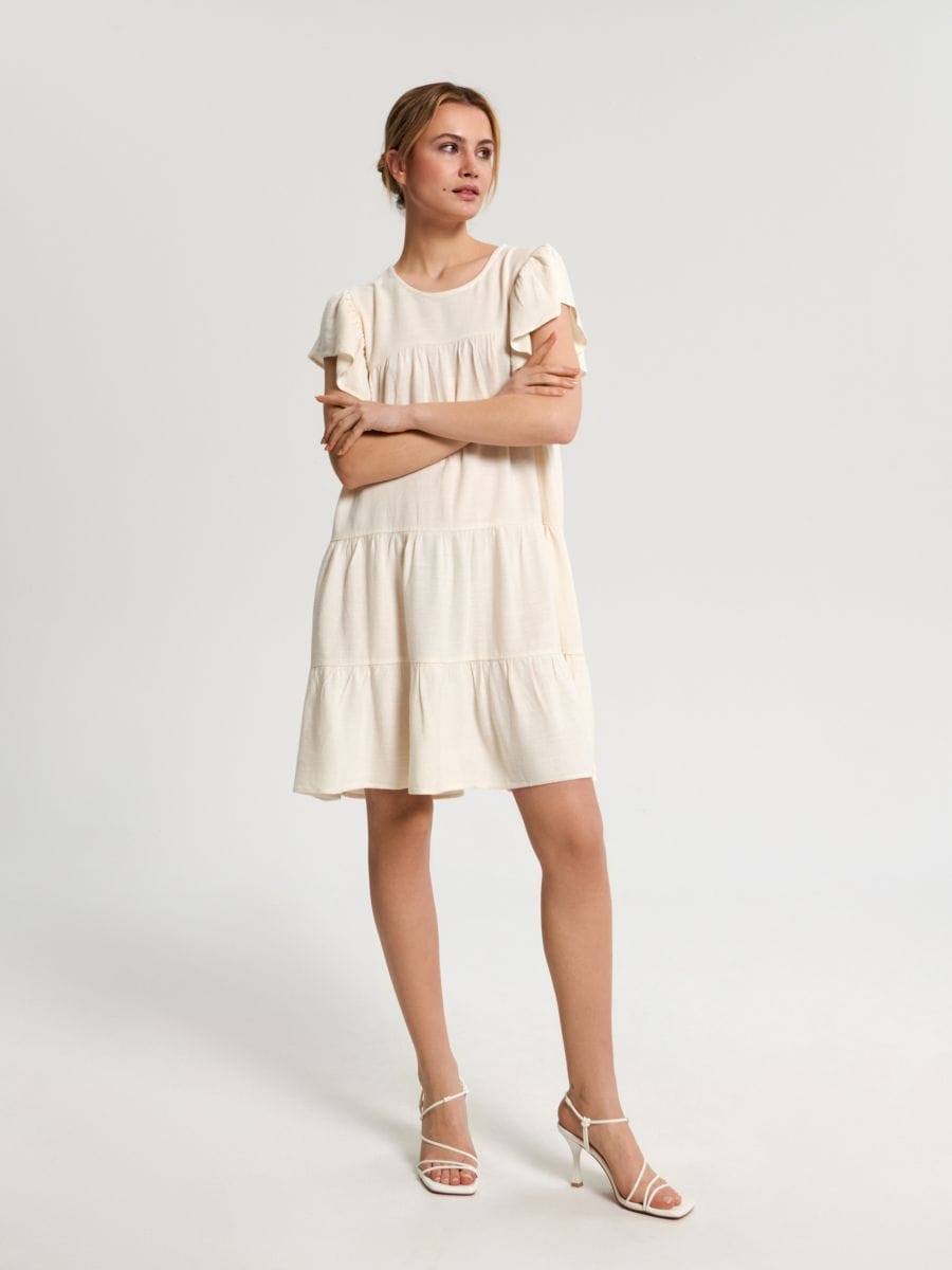 Sukienka mini z lnem Kolor kremowy  6752F-02M