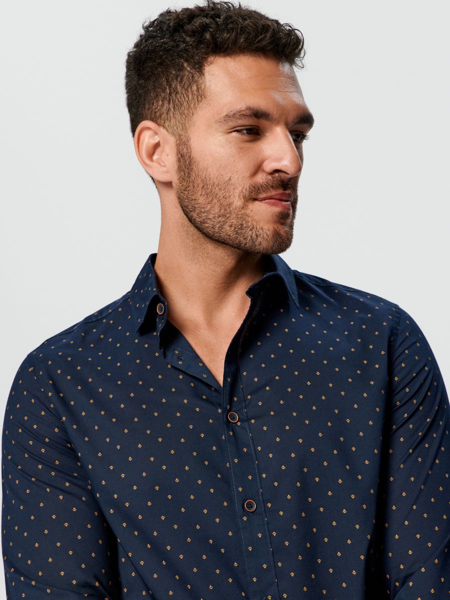 Koszula slim fit z drobnym nadrukiem Kolor granatowy  1897O-59X