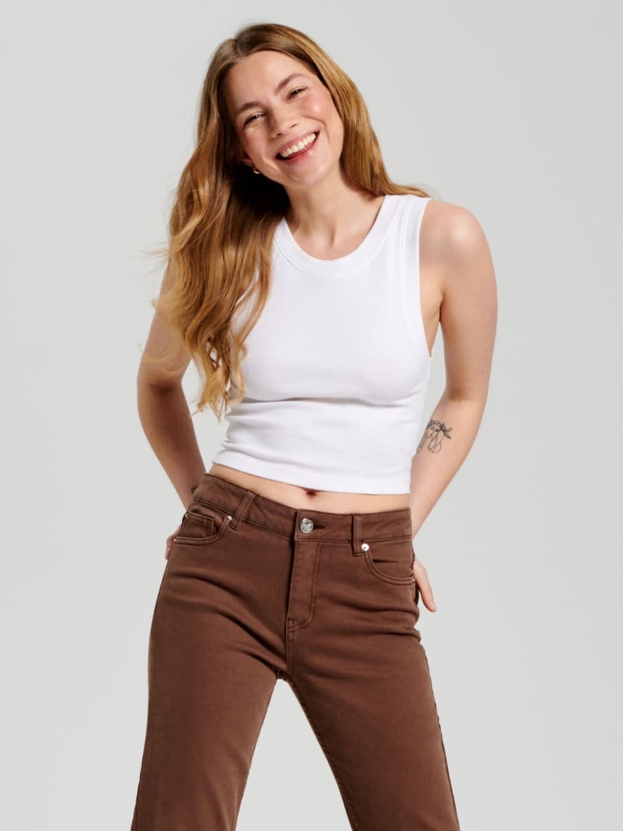 Jeansy straight mid waist Kolor brązowy  3157B-88J