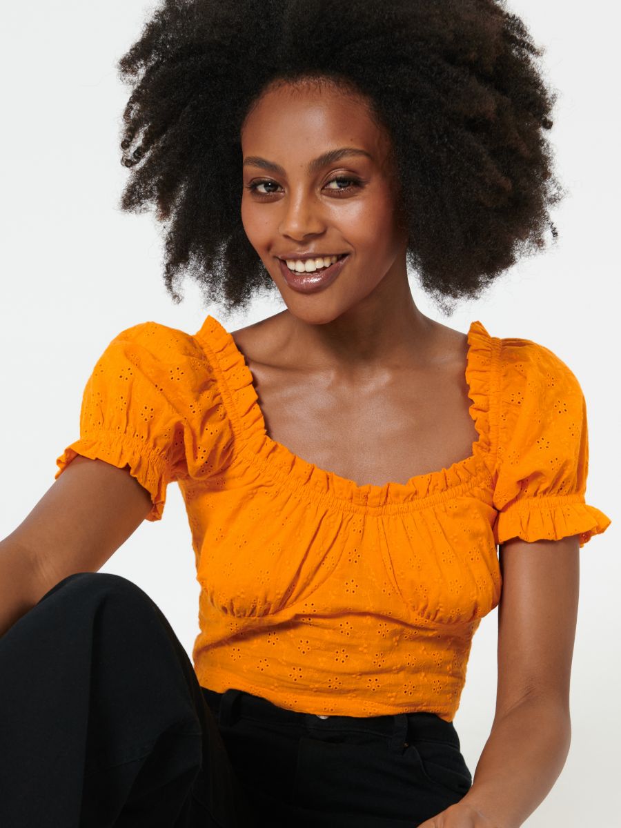 Crop top ażurowy Kolor pomarańczowy  4787F-20X