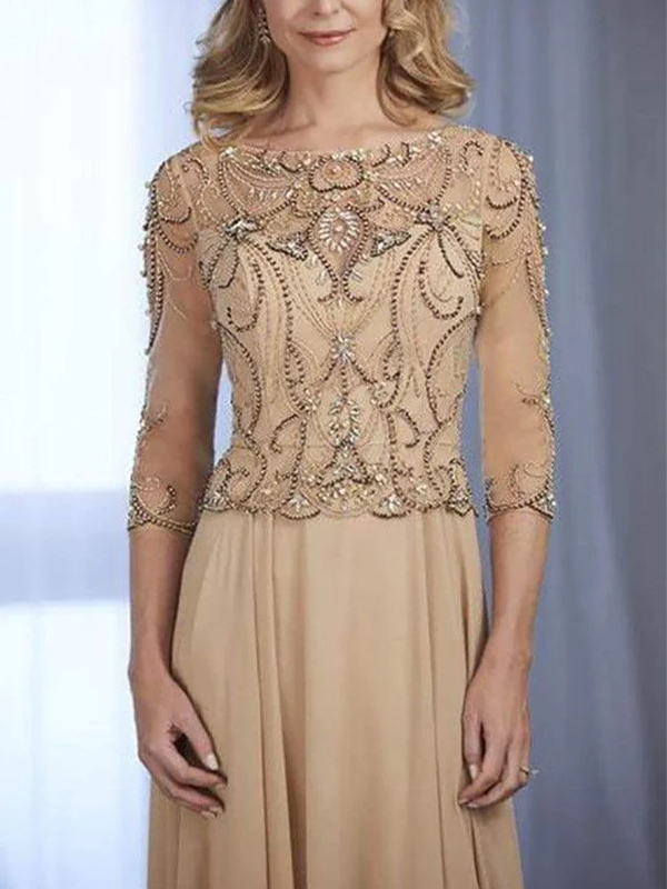 Round neck mid-sleeve solid sequin maxi dress