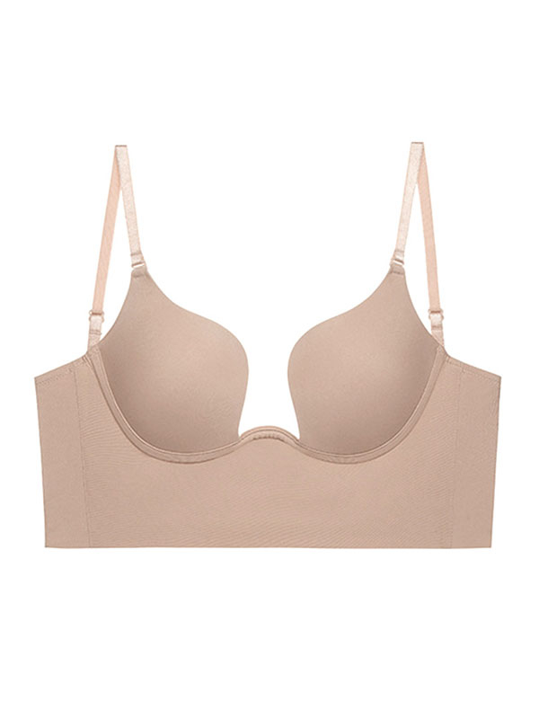 Sexy deep U-shaped gathered low backless wedding evening dress bra