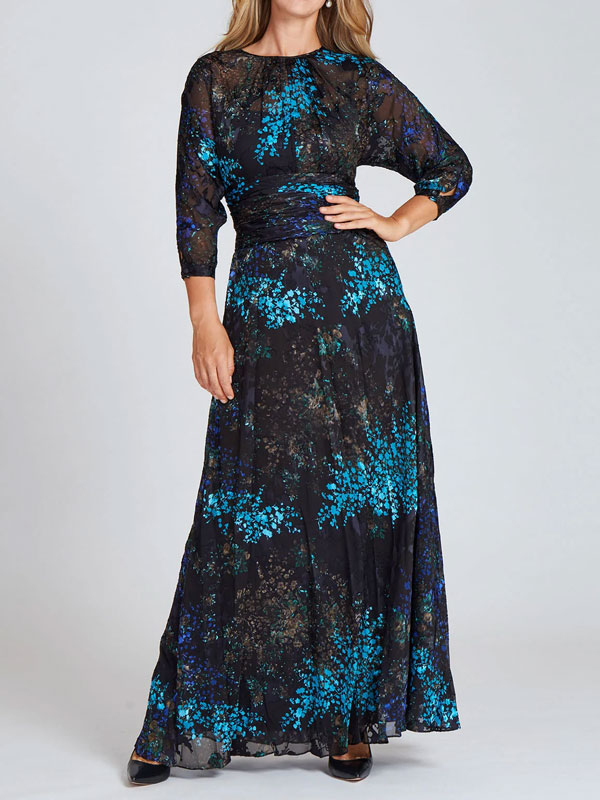 Sequin Mesh Formal Evening Dress Floral High Neck