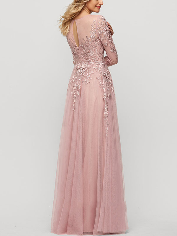 A-Line Scoop Neck Floor-Length Tulle Evening Dress