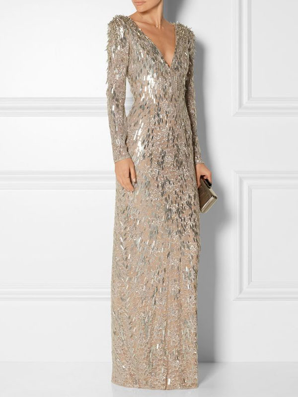 Design Sequin Long Sleeve Evening Ladies Dress