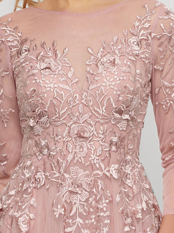 A-Line Scoop Neck Floor-Length Tulle Evening Dress