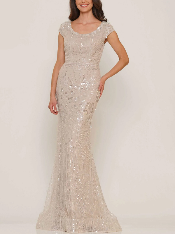 Sequin Solid Short Sleeve Maxi Dress