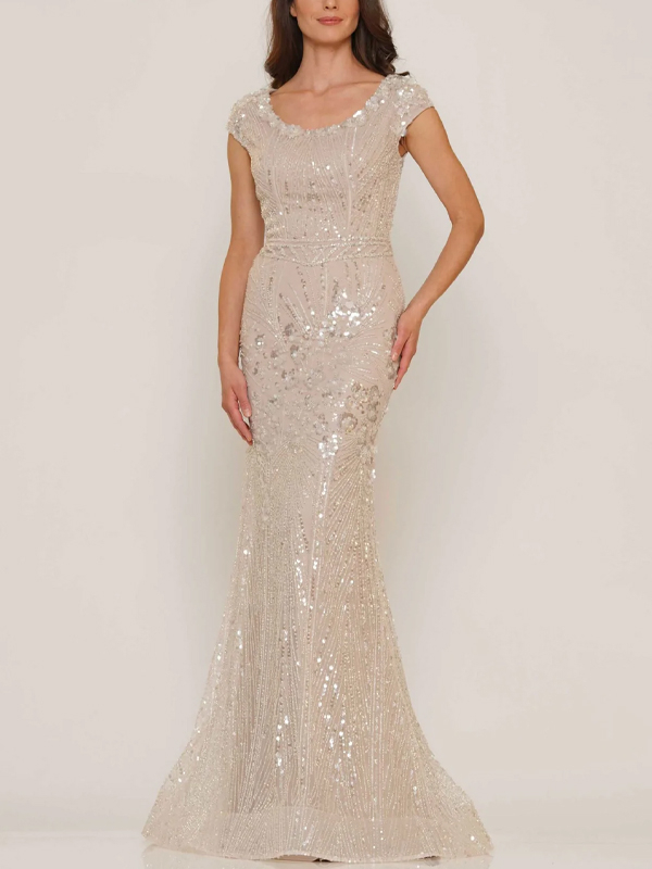 Sequin Solid Short Sleeve Maxi Dress