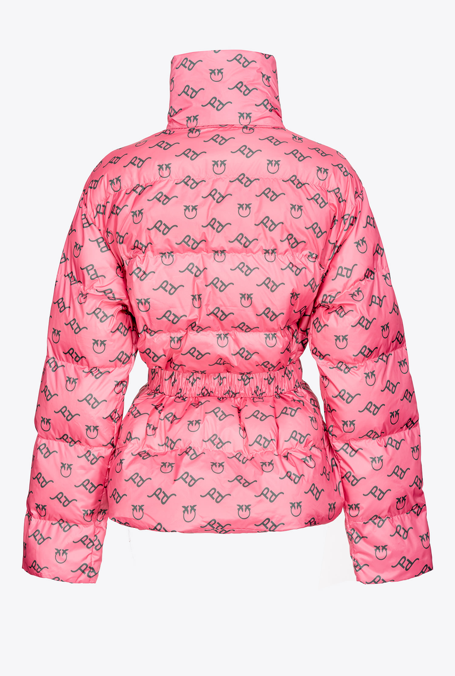 Logo print down jacket with belt
