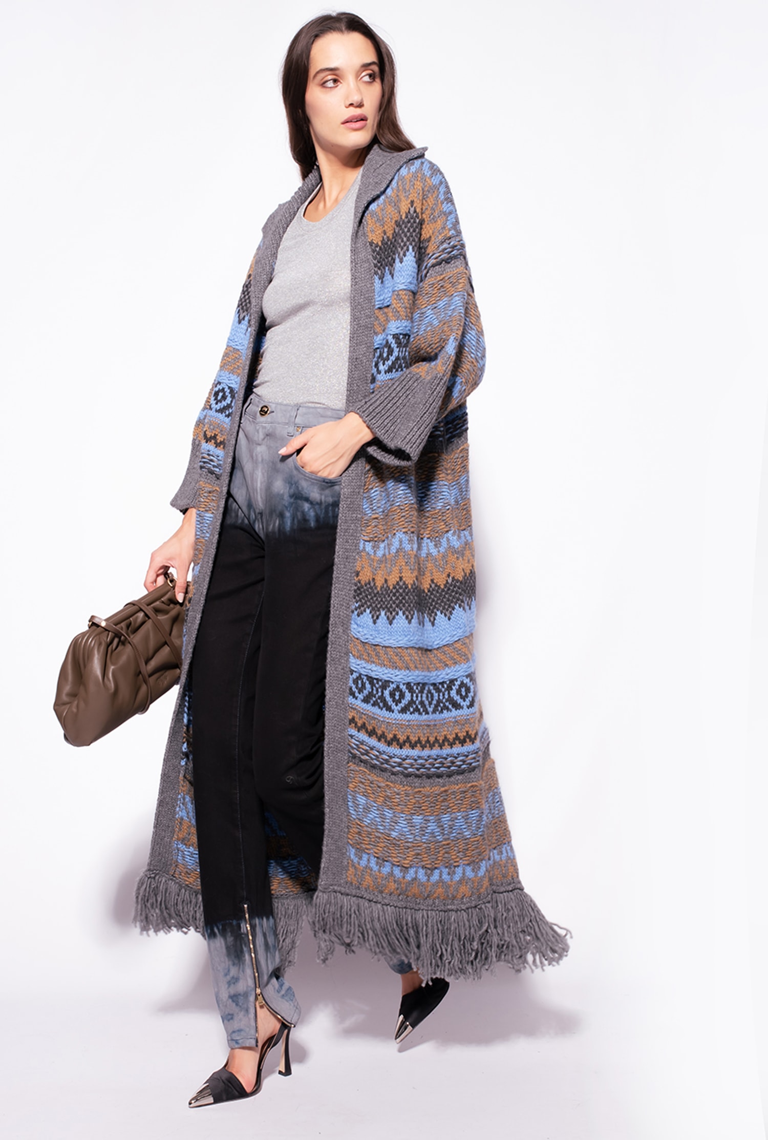 Alpaca-blend jacquard cardi-coat