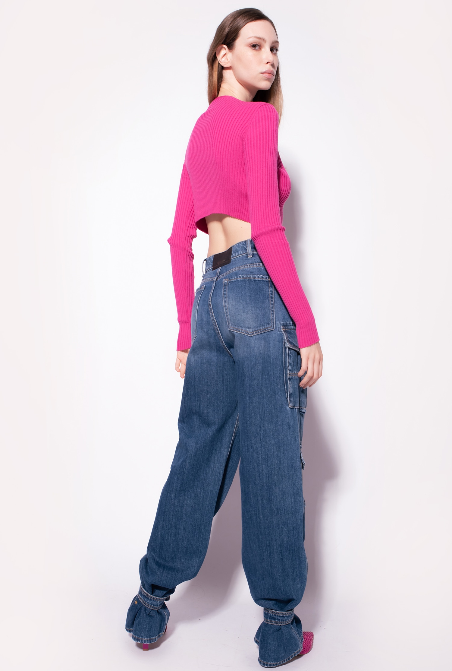 Cropped fine-rib cardigan