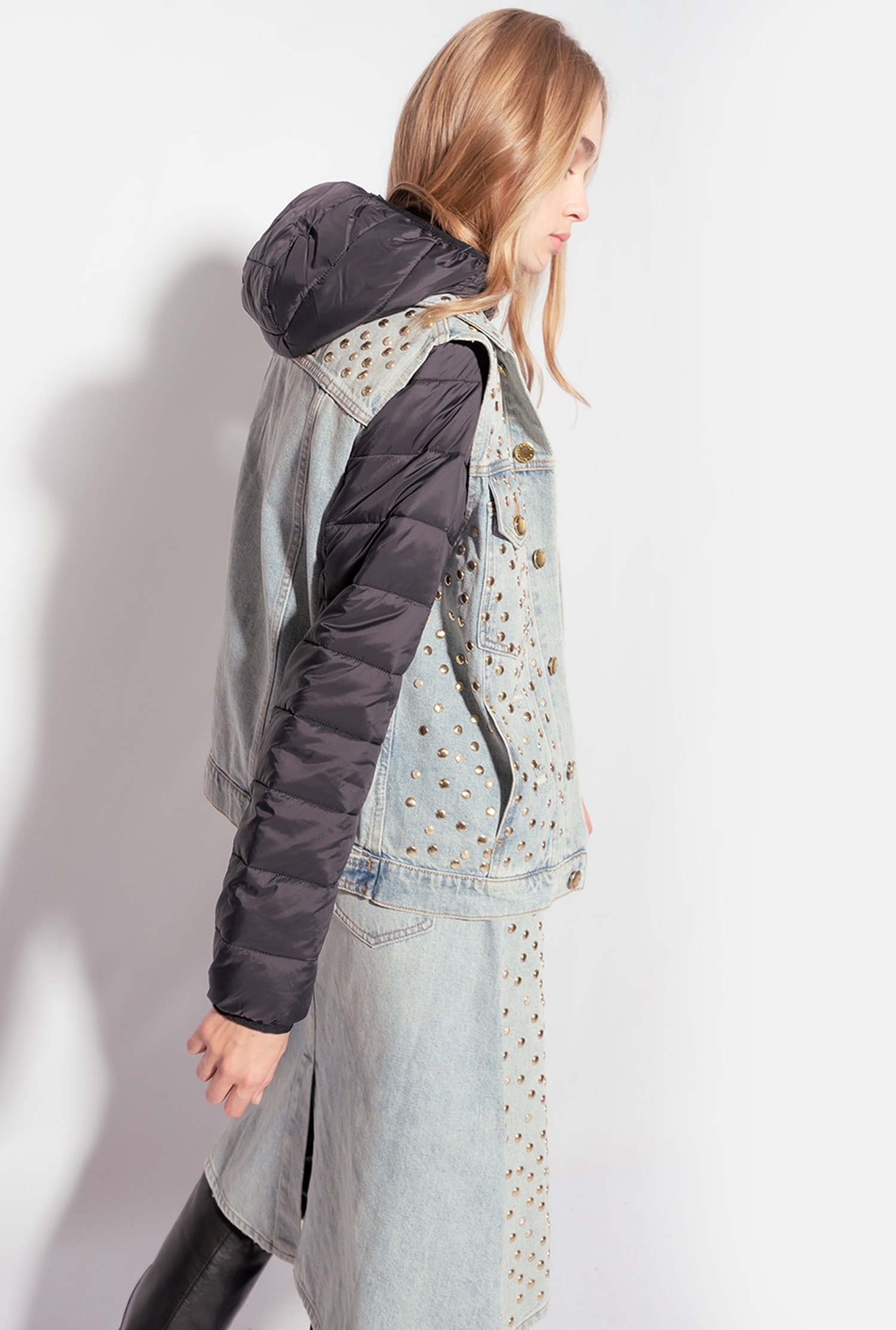 Denim vest with studs