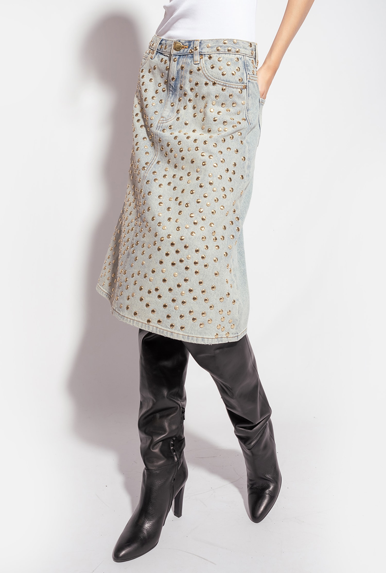 Studded denim skirt