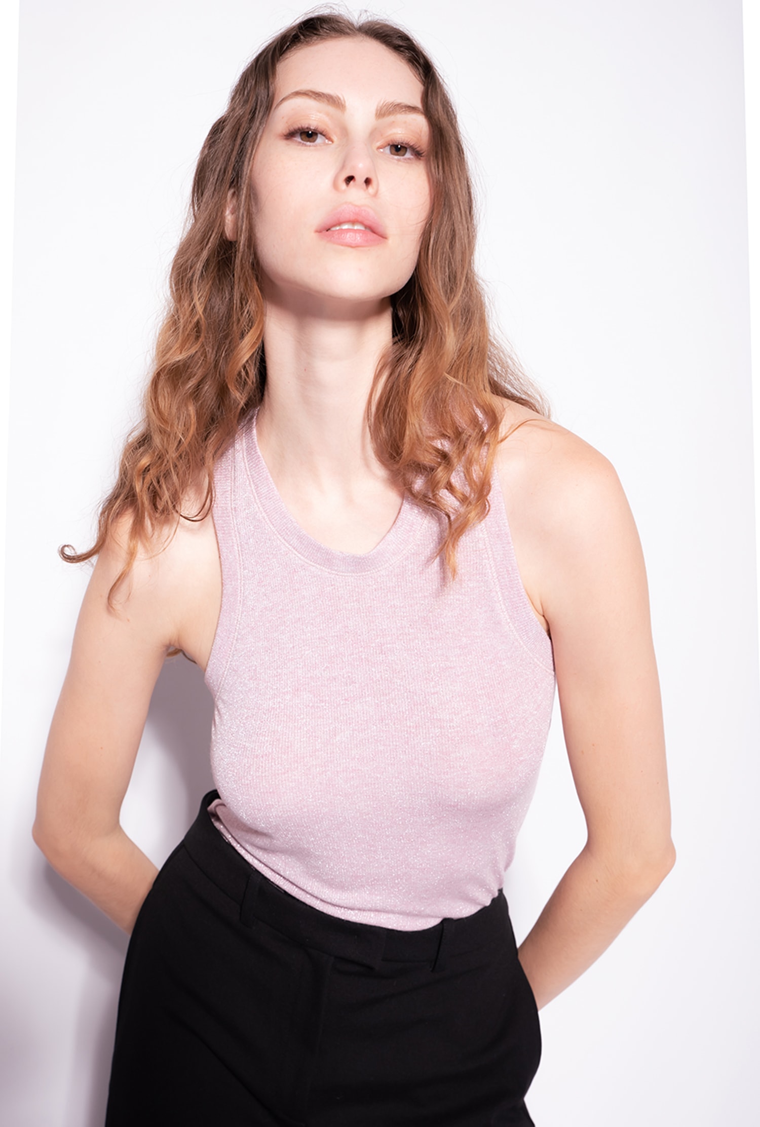 Ribbed lurex vest top
