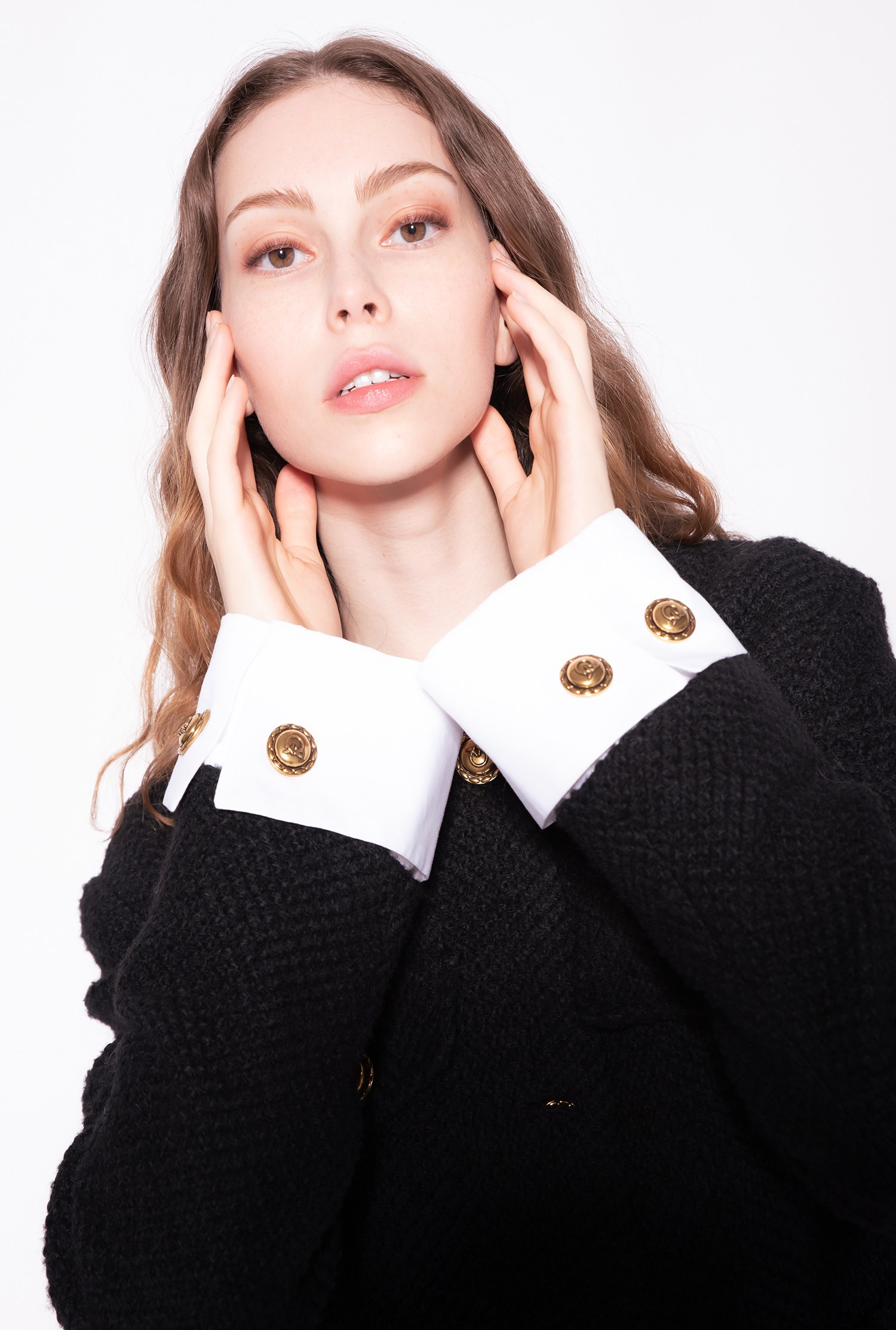 Bouclé pea coat with cuffs