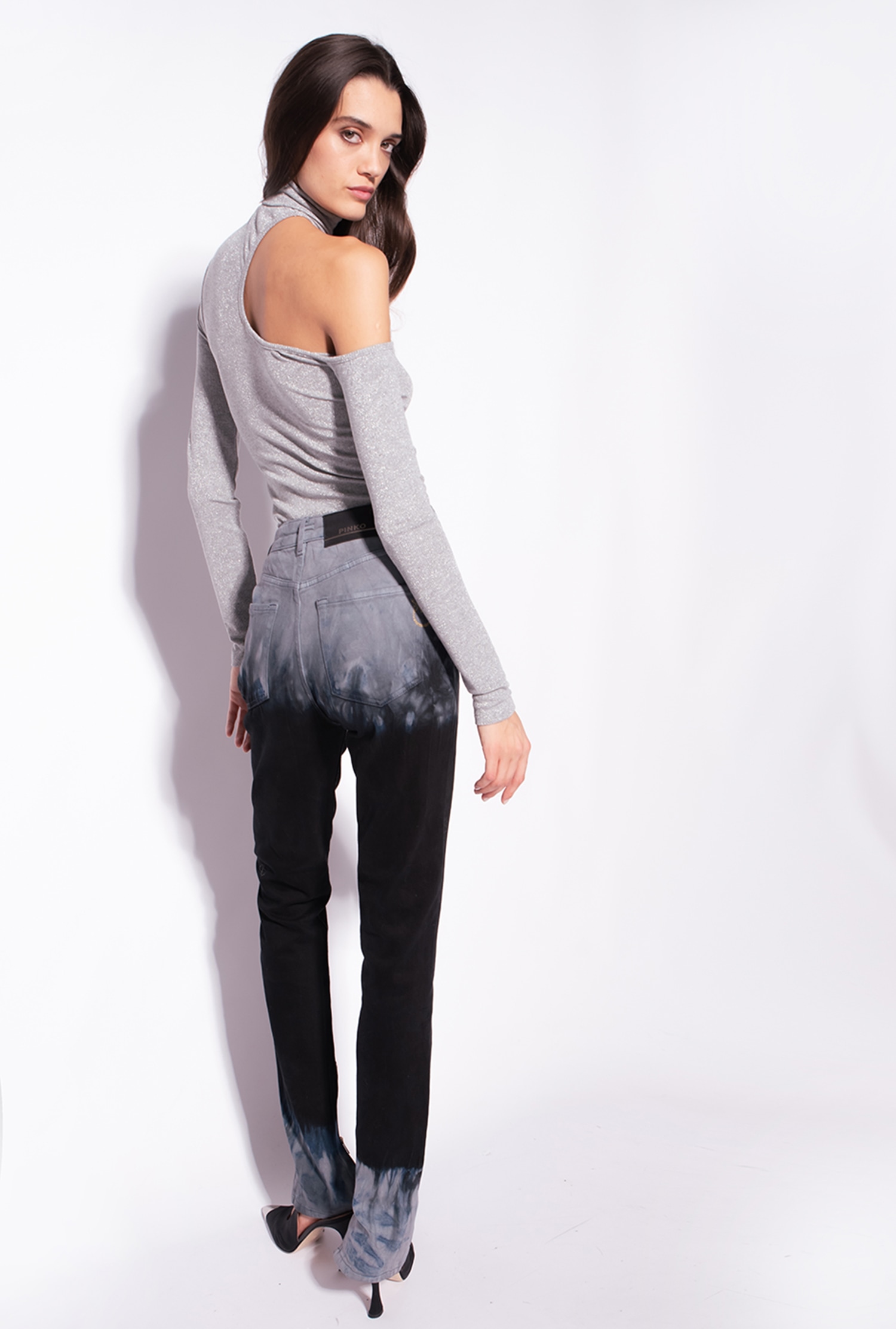 Ribbed lurex turtleneck sweater