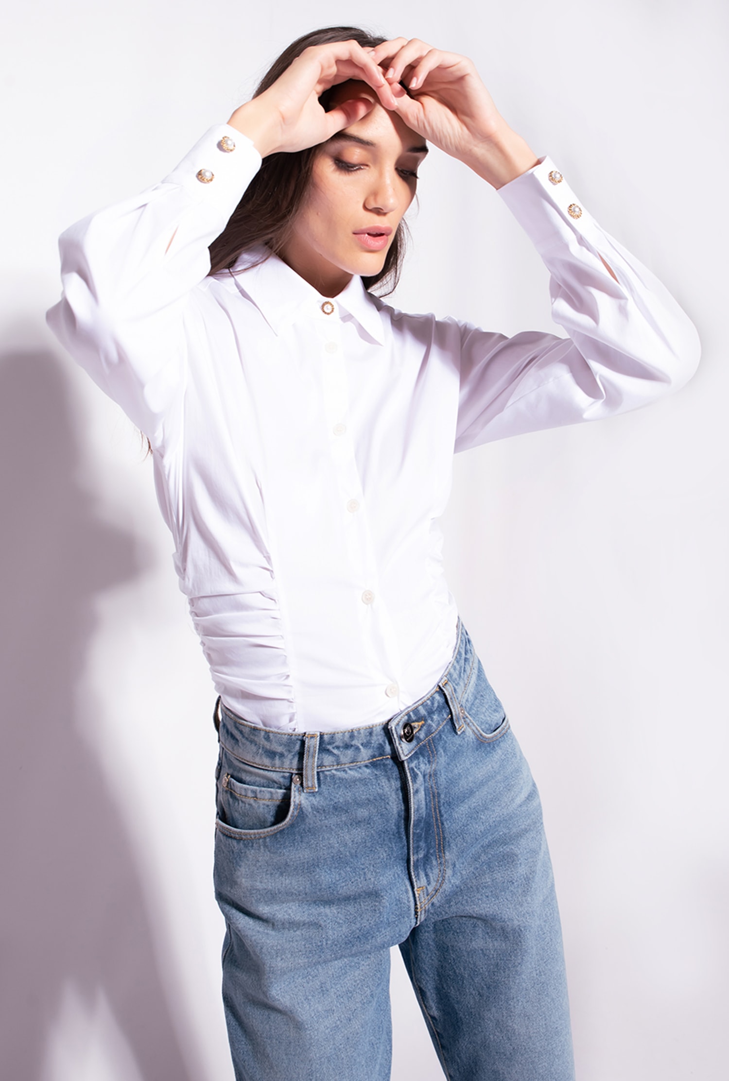 Poplin shirt with gathering