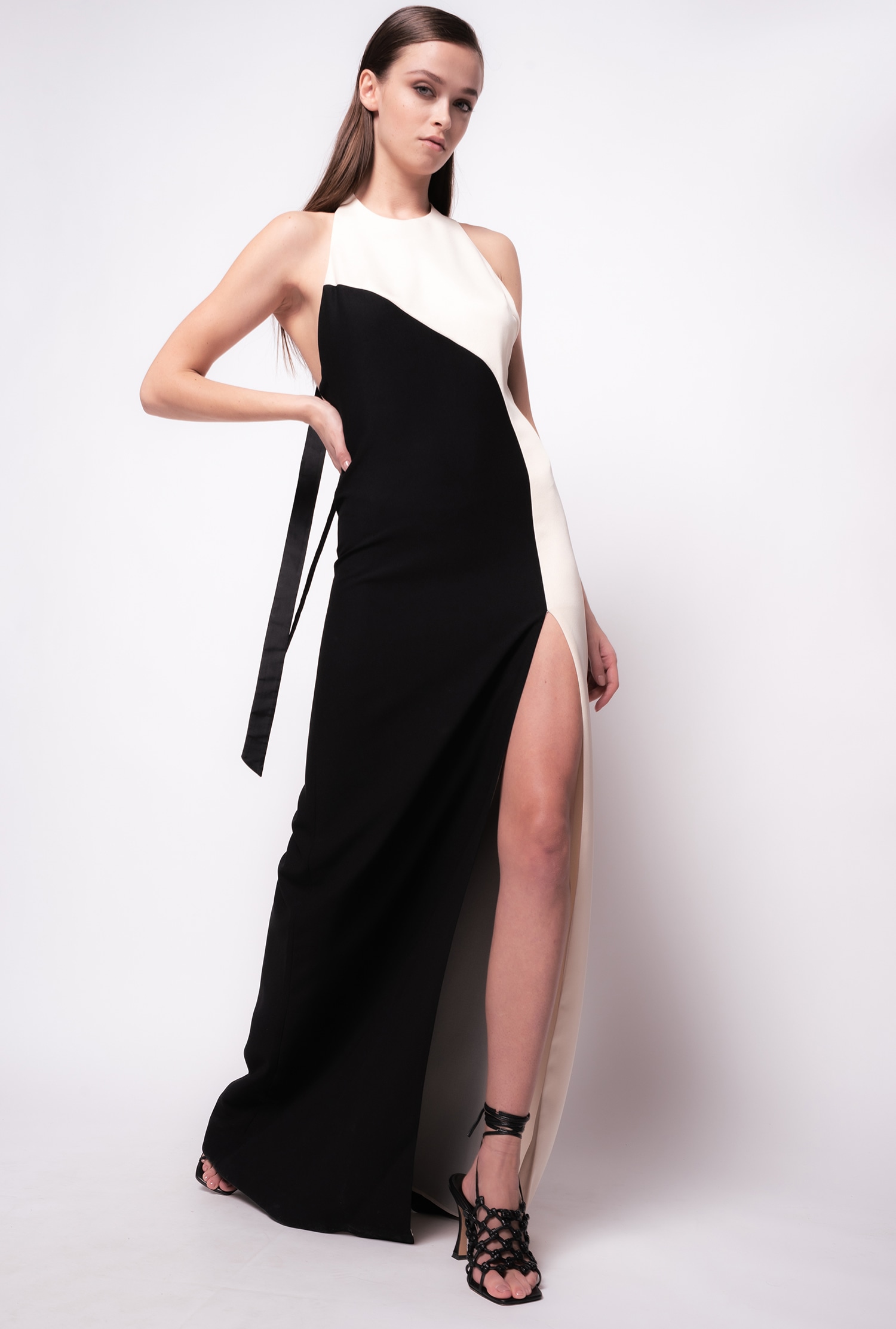 Long two-tone satin dress