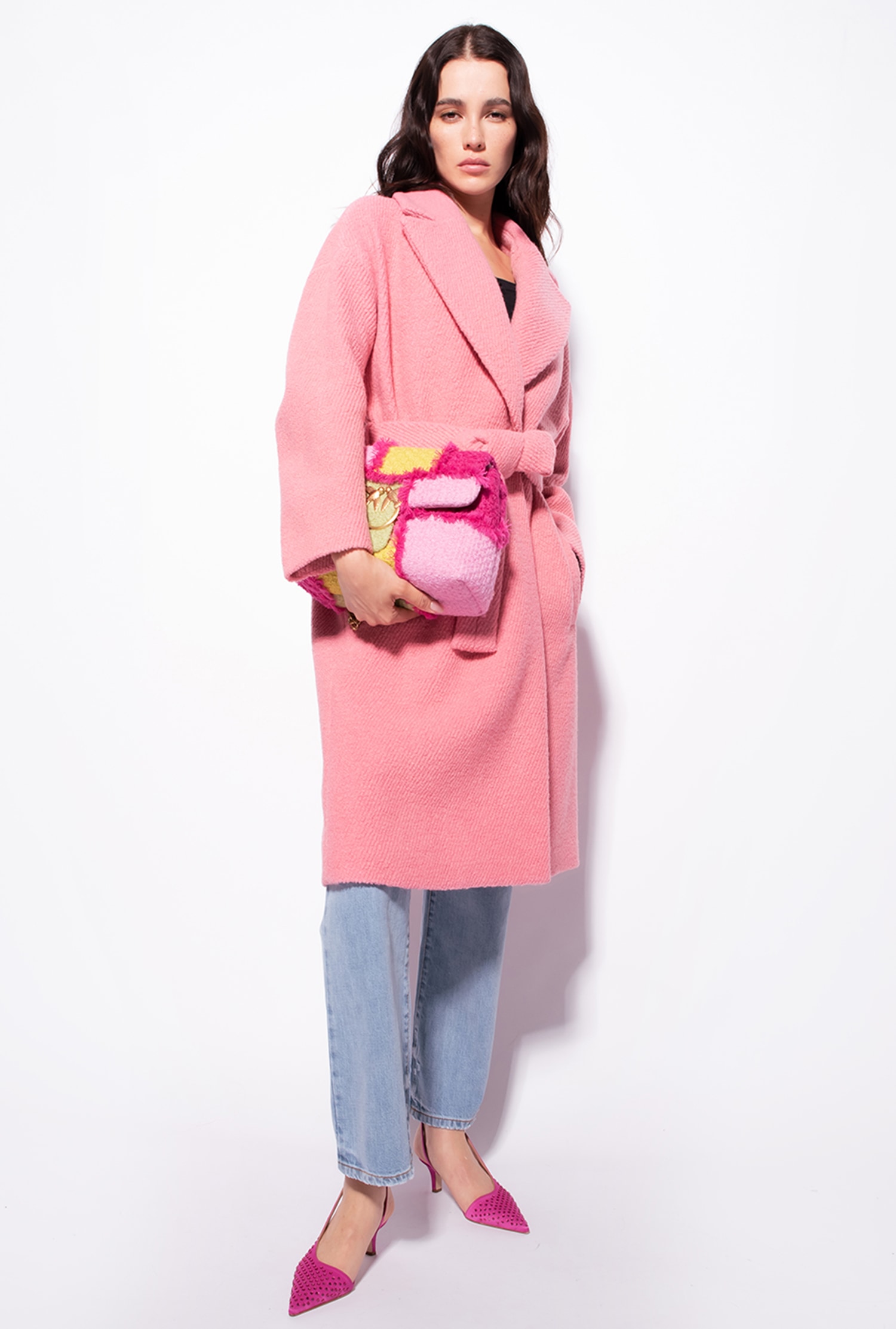 Bouclé wraparound coat