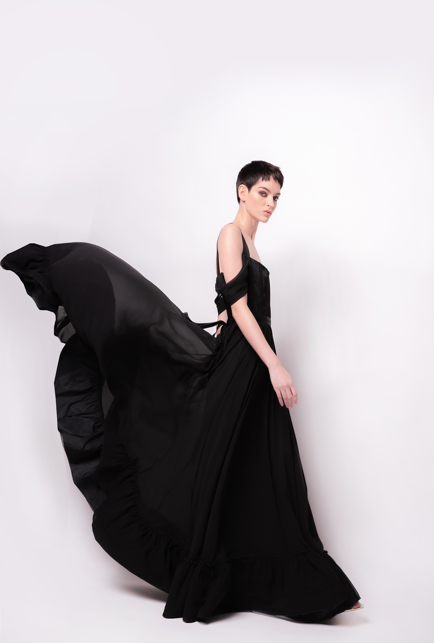 Long georgette bustier dress