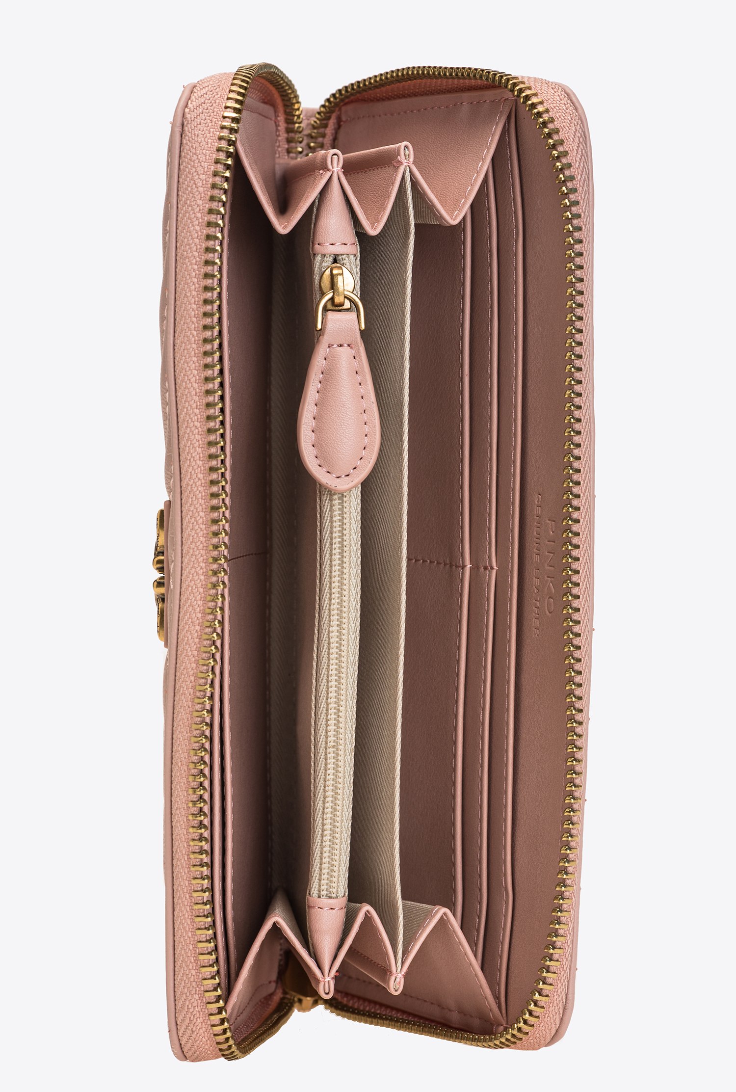 Zip-around wallet in chevron-patterned nappa