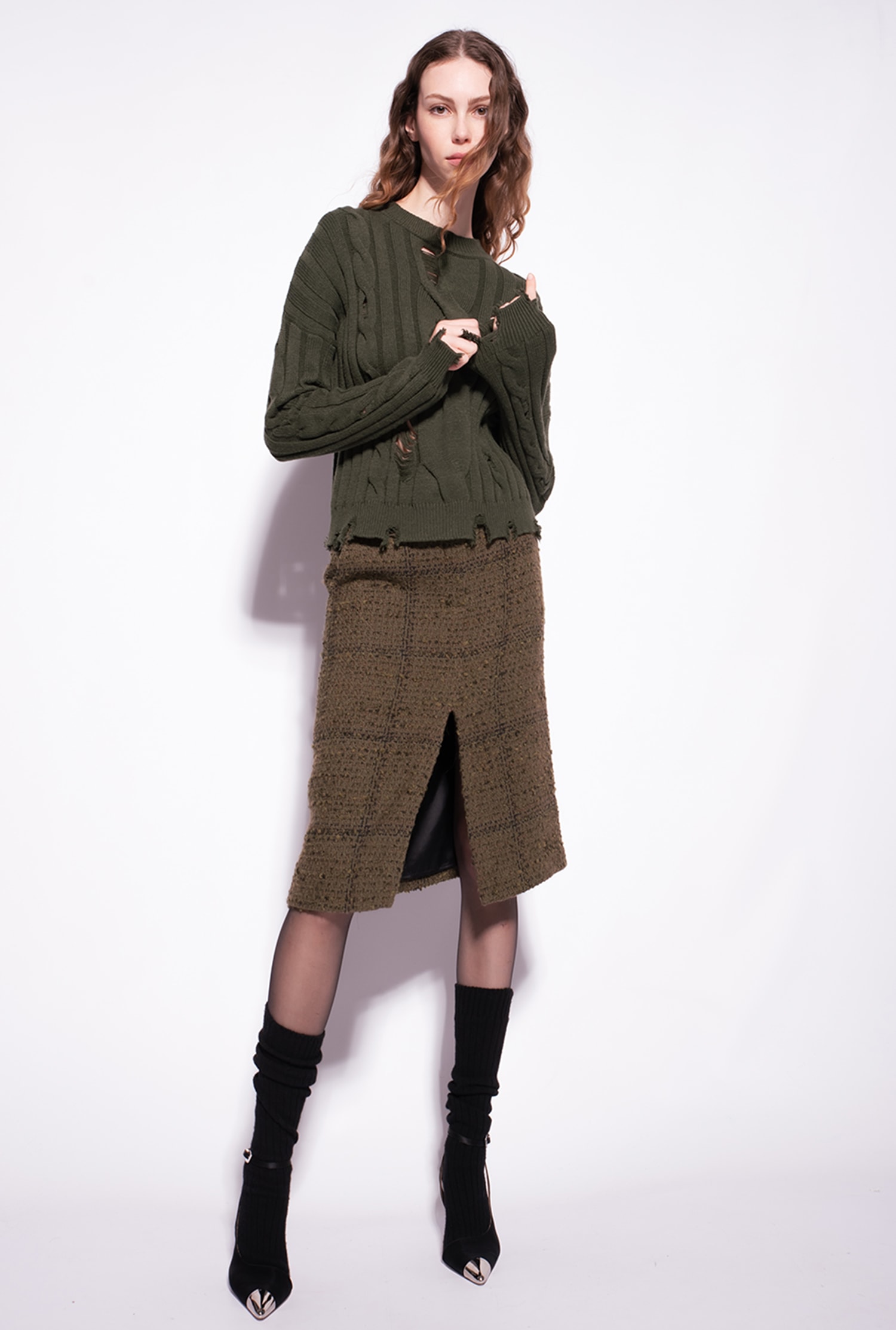 Used-look cable-knit pullover