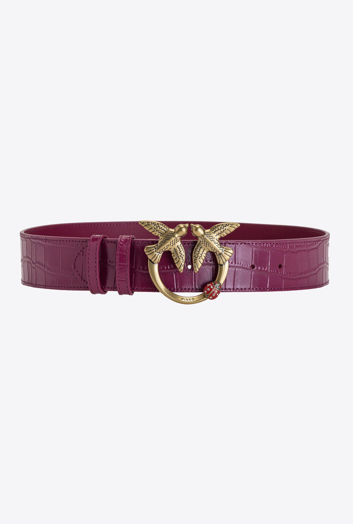 Crocodile-print leather Love Birds belt with jewel
