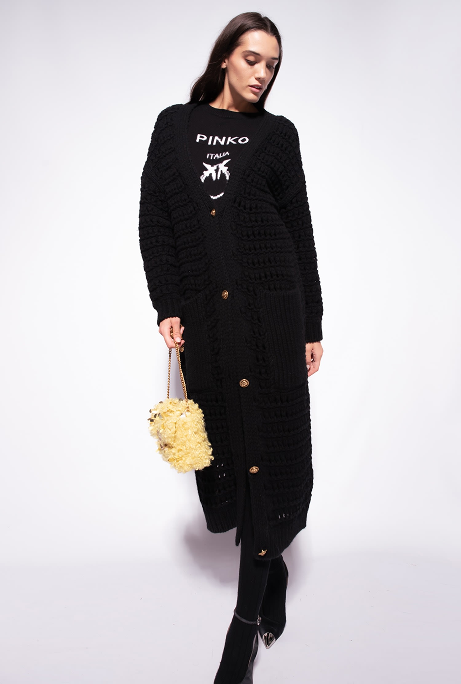 Mesh-stitched maxi cardigan