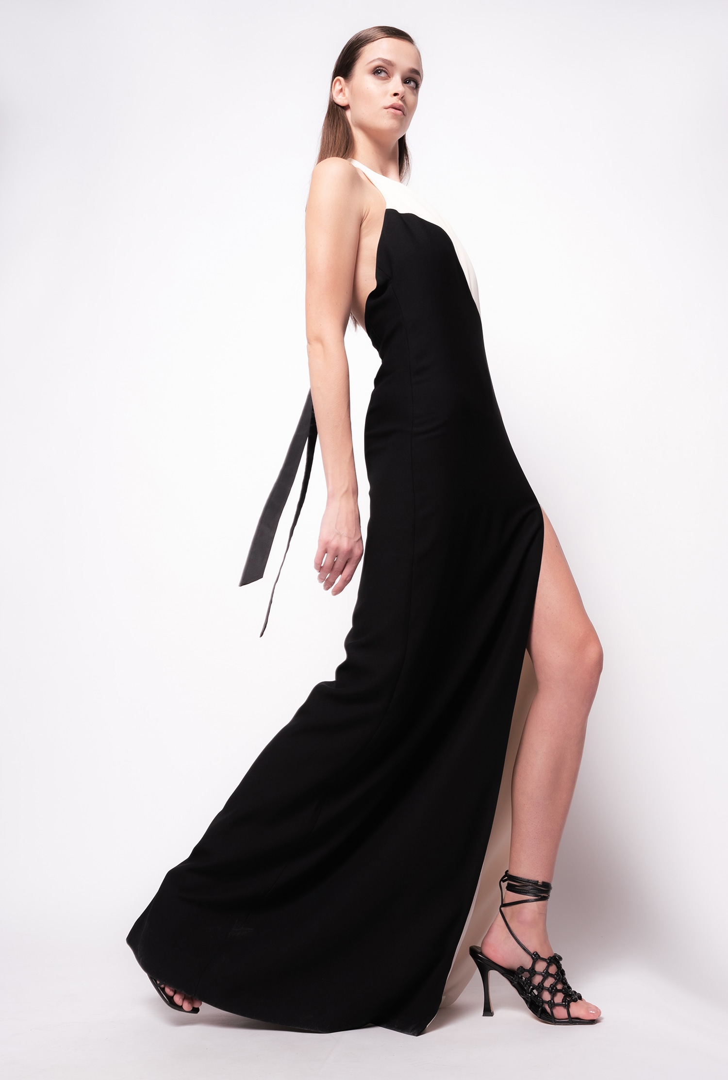 Long two-tone satin dress