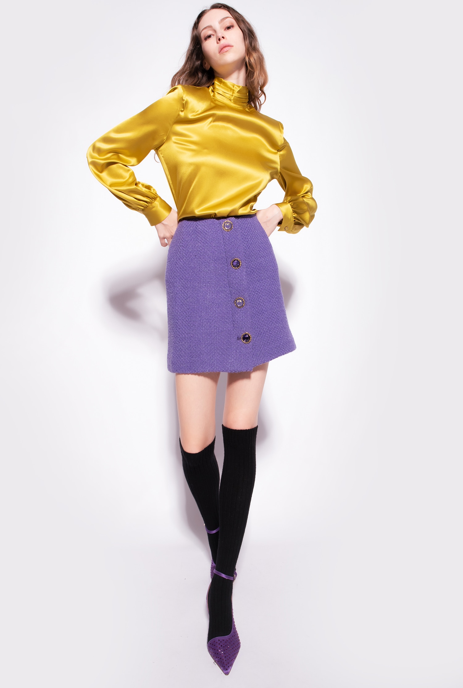 Stretch satin turtleneck blouse