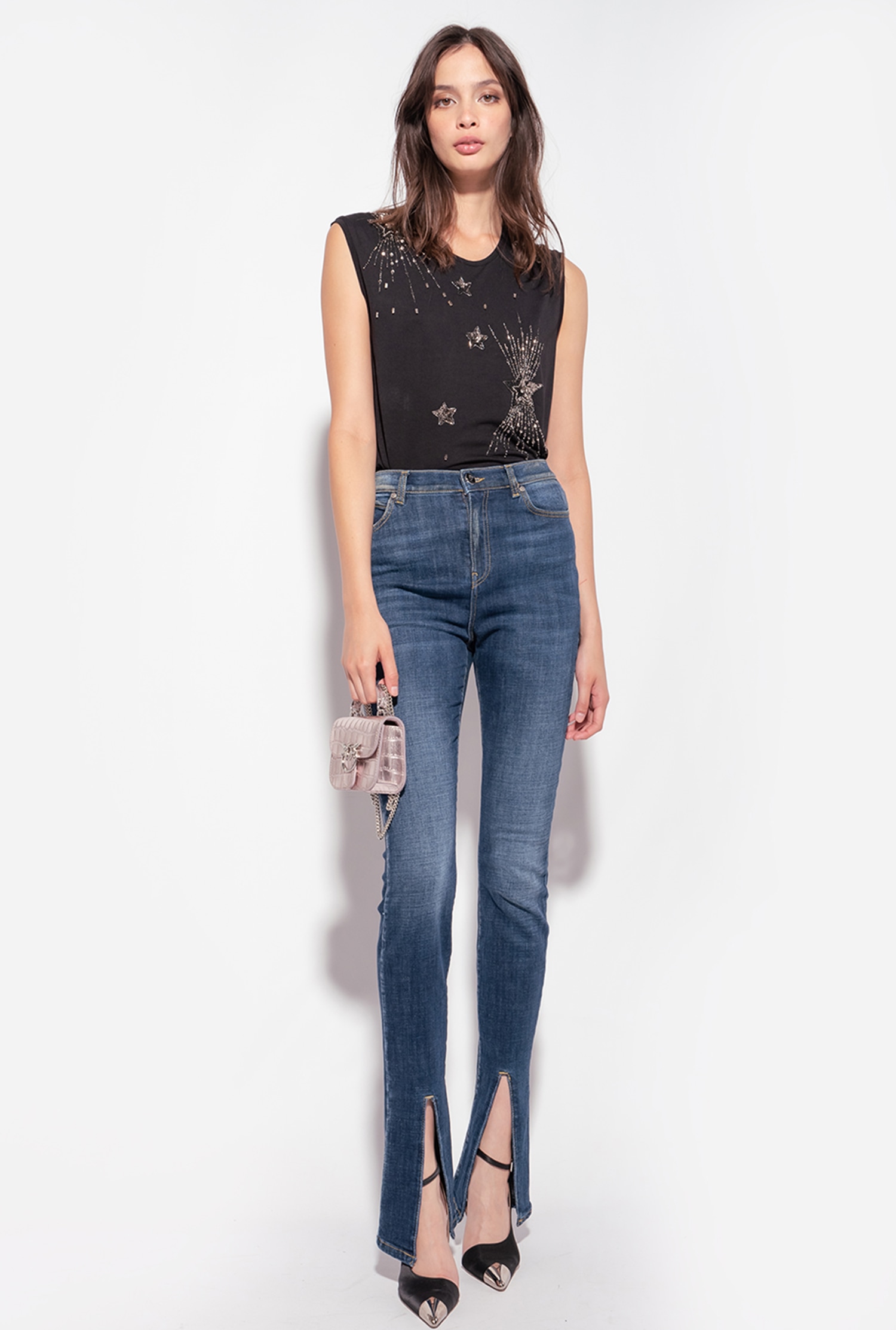 Top with shiny star embroidery