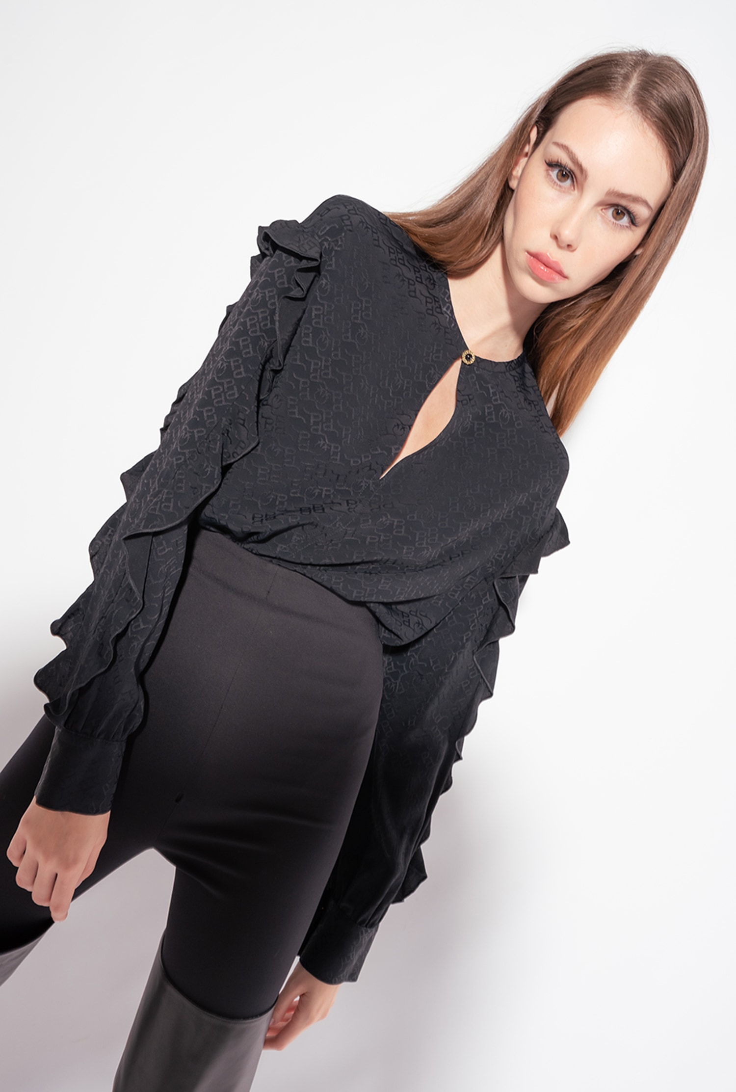 Silk jacquard blouse with logo