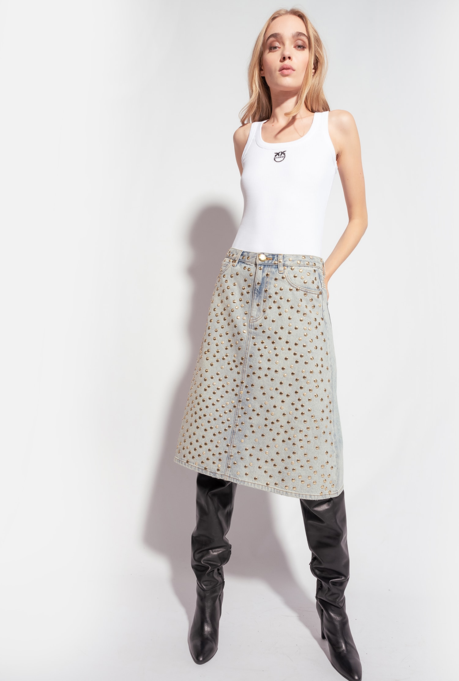 Studded denim skirt