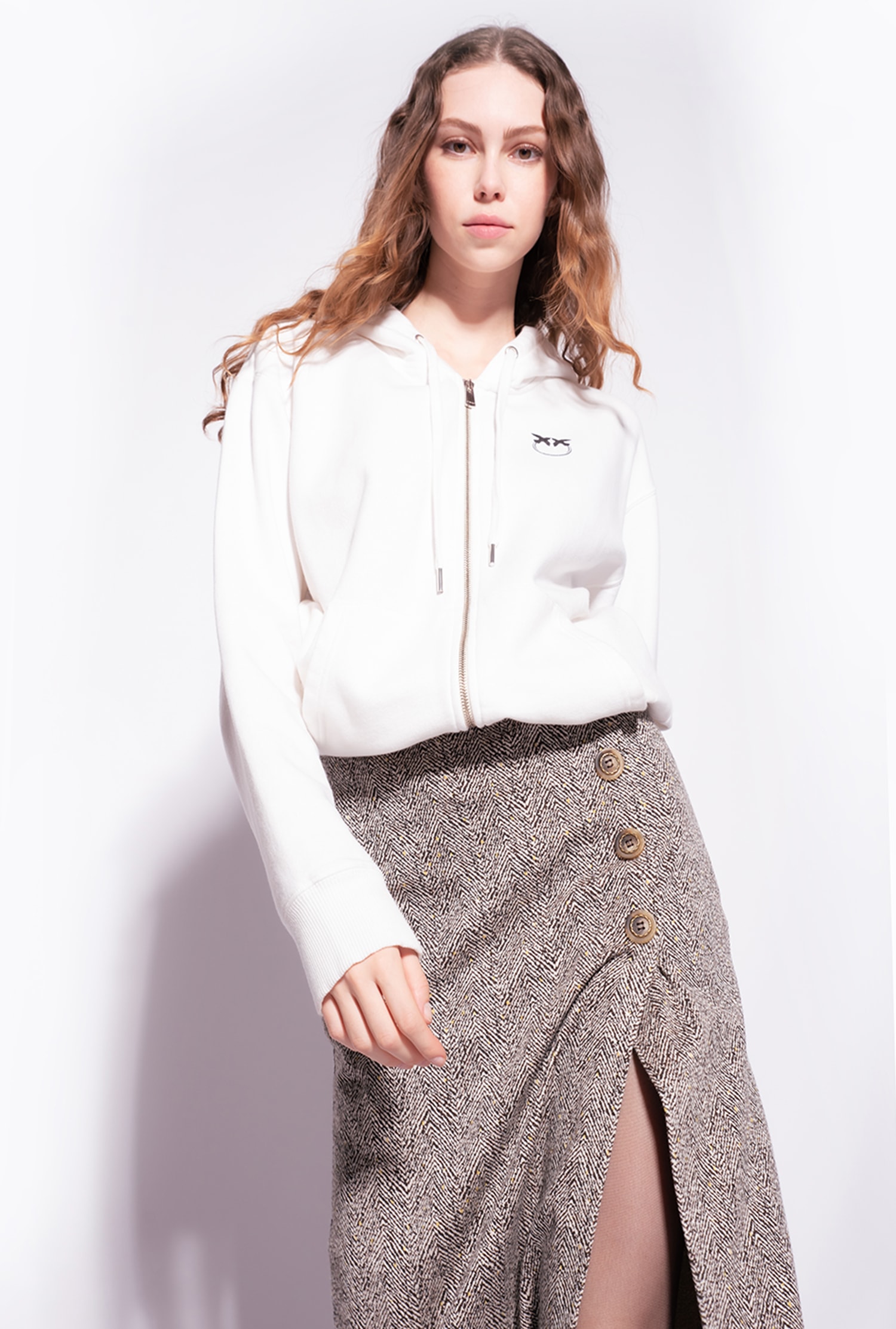 Midi dress with herringbone motif