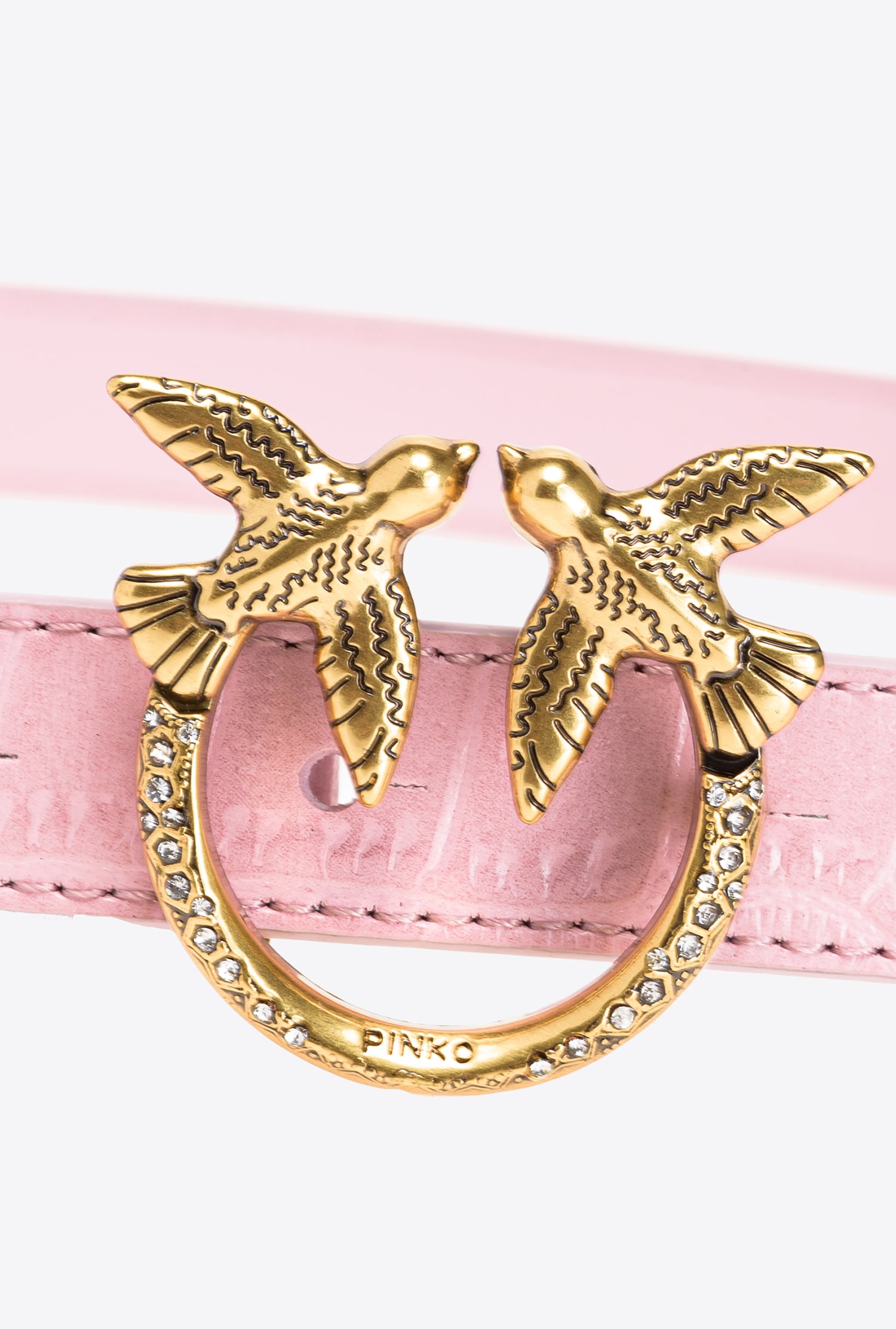 Thin crocodile-print Love Birds leather belt