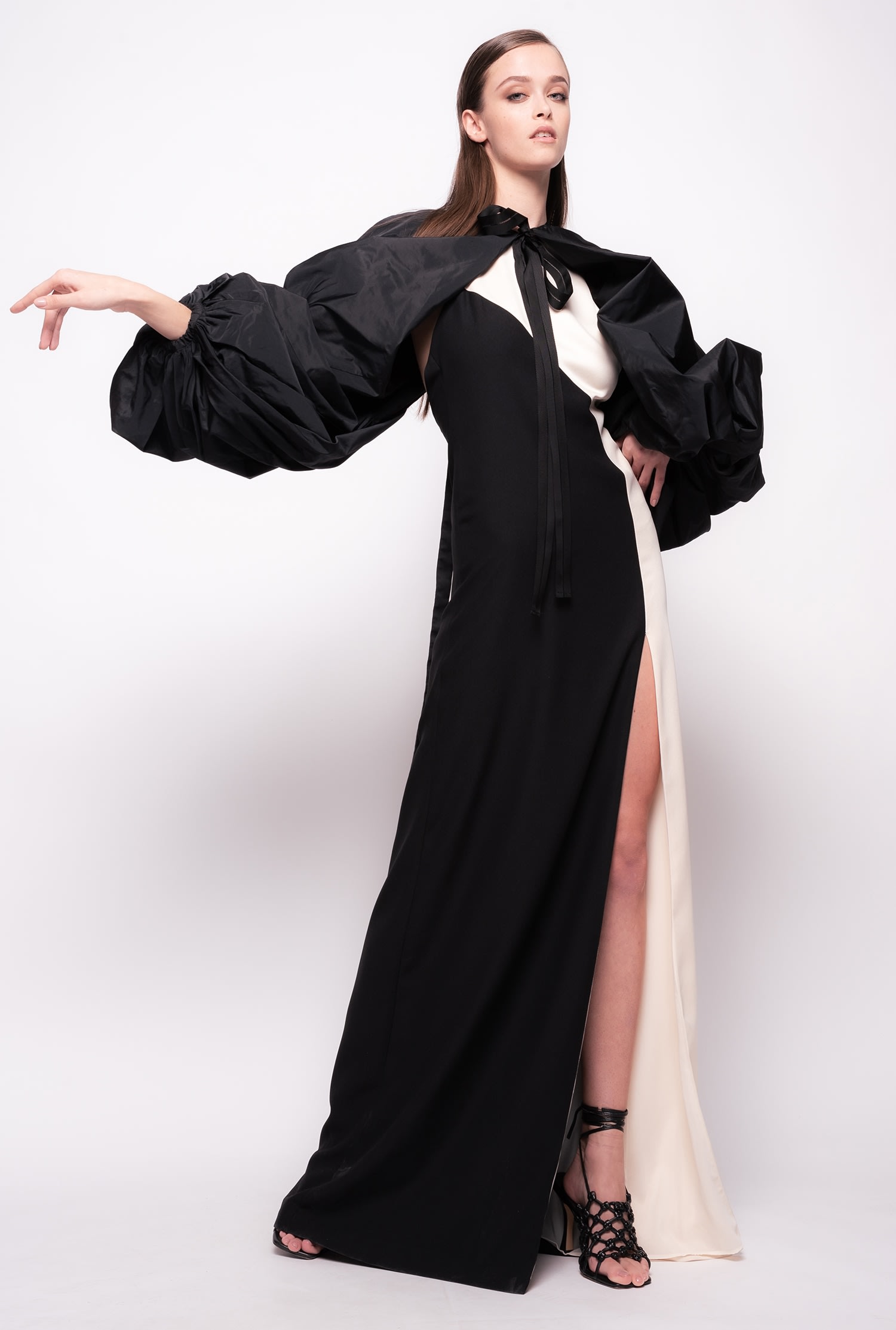 Taffeta shrug with balloon sleeves