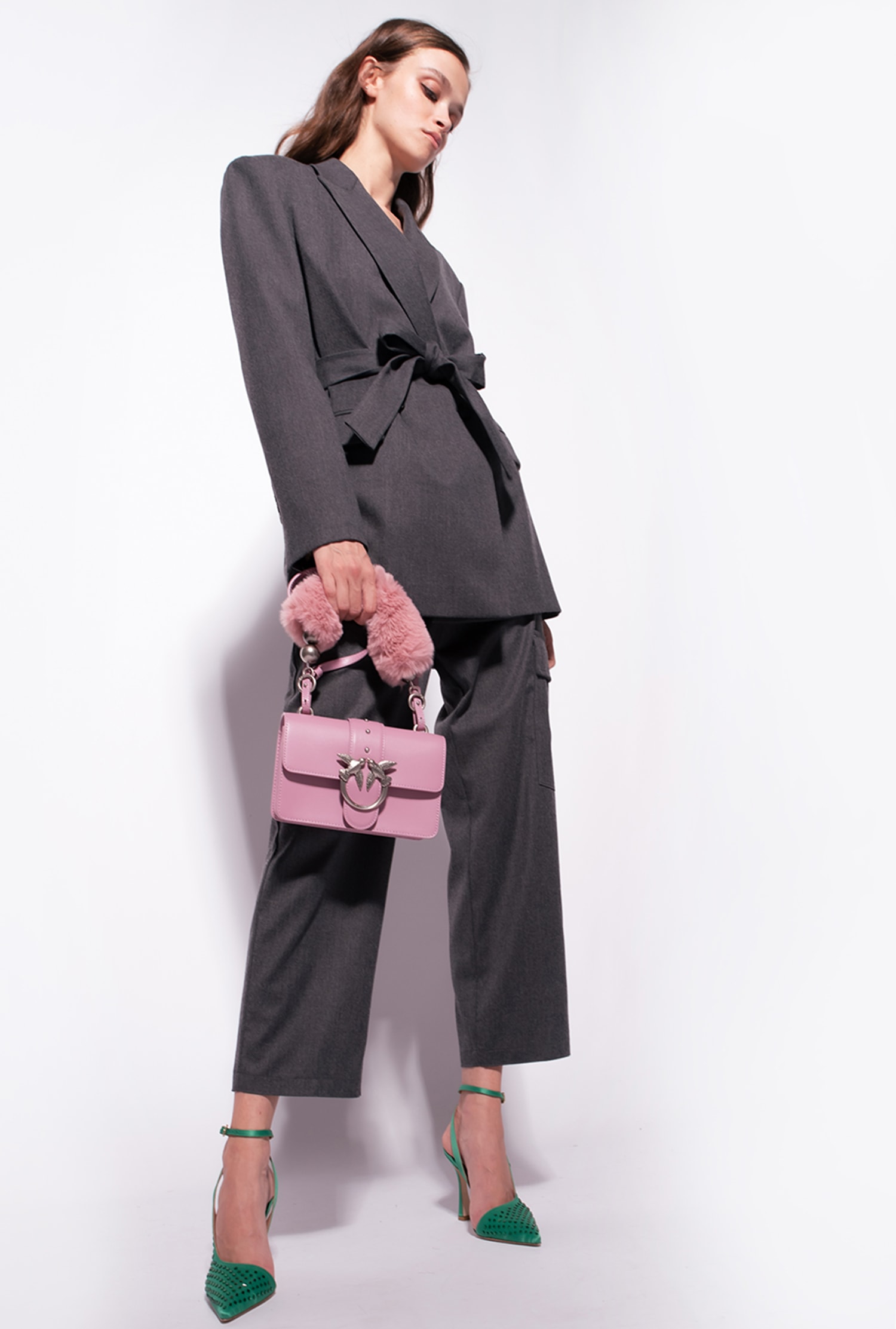 Flannel blazer with belt