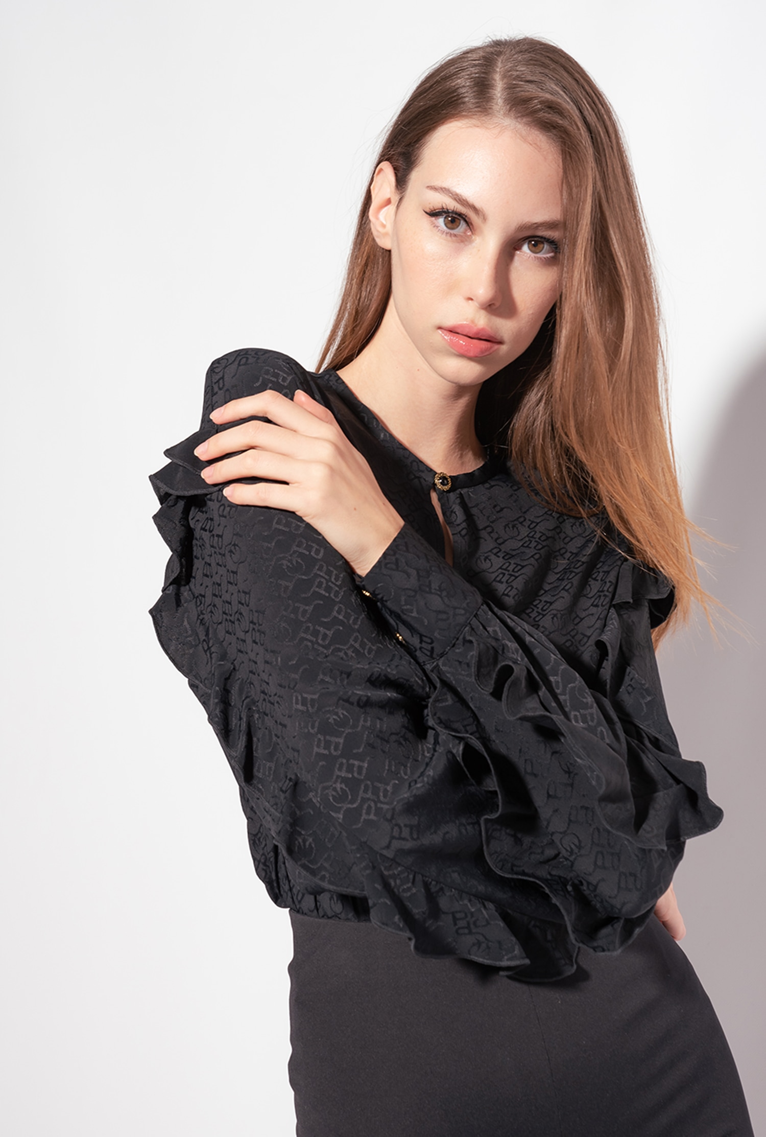 Silk jacquard blouse with logo