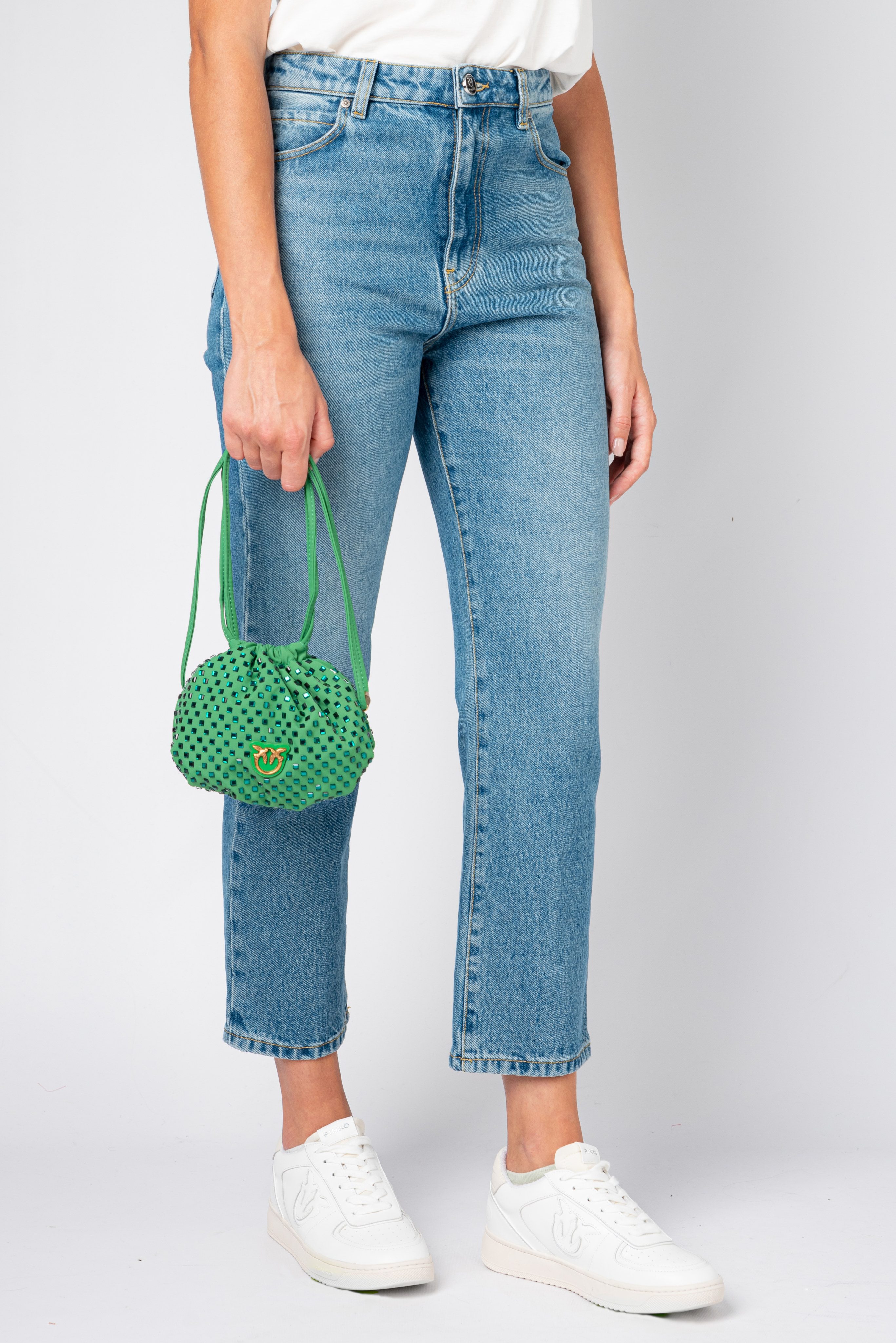 Satin mini bag with rhinestones all over