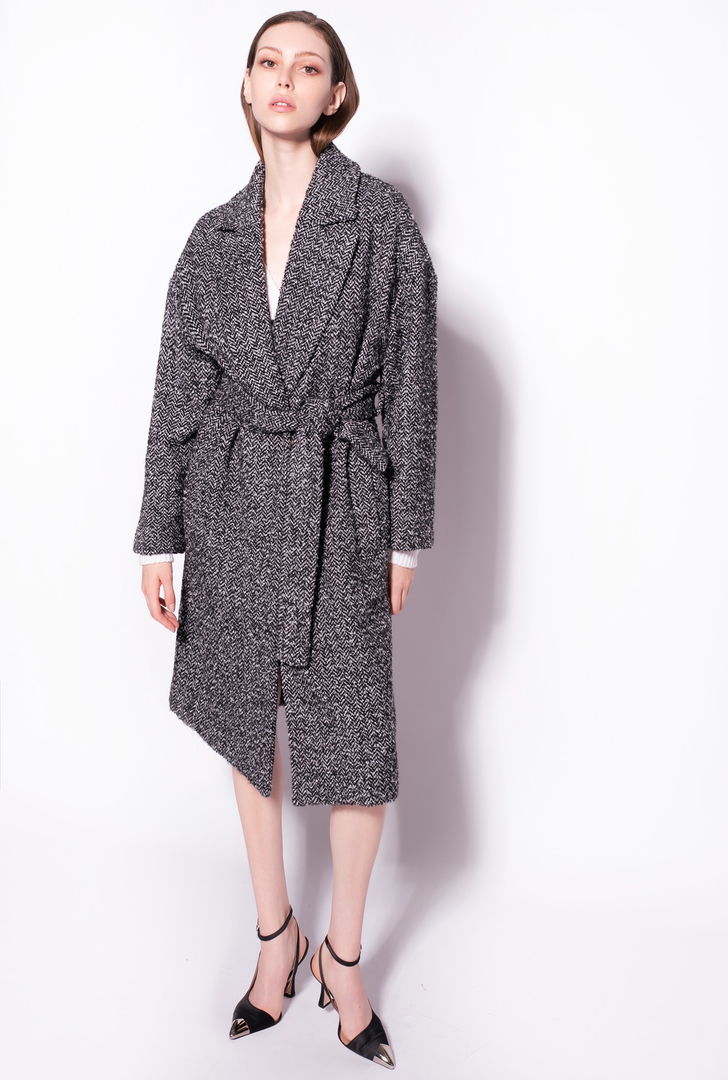 Herringbone wraparound coat