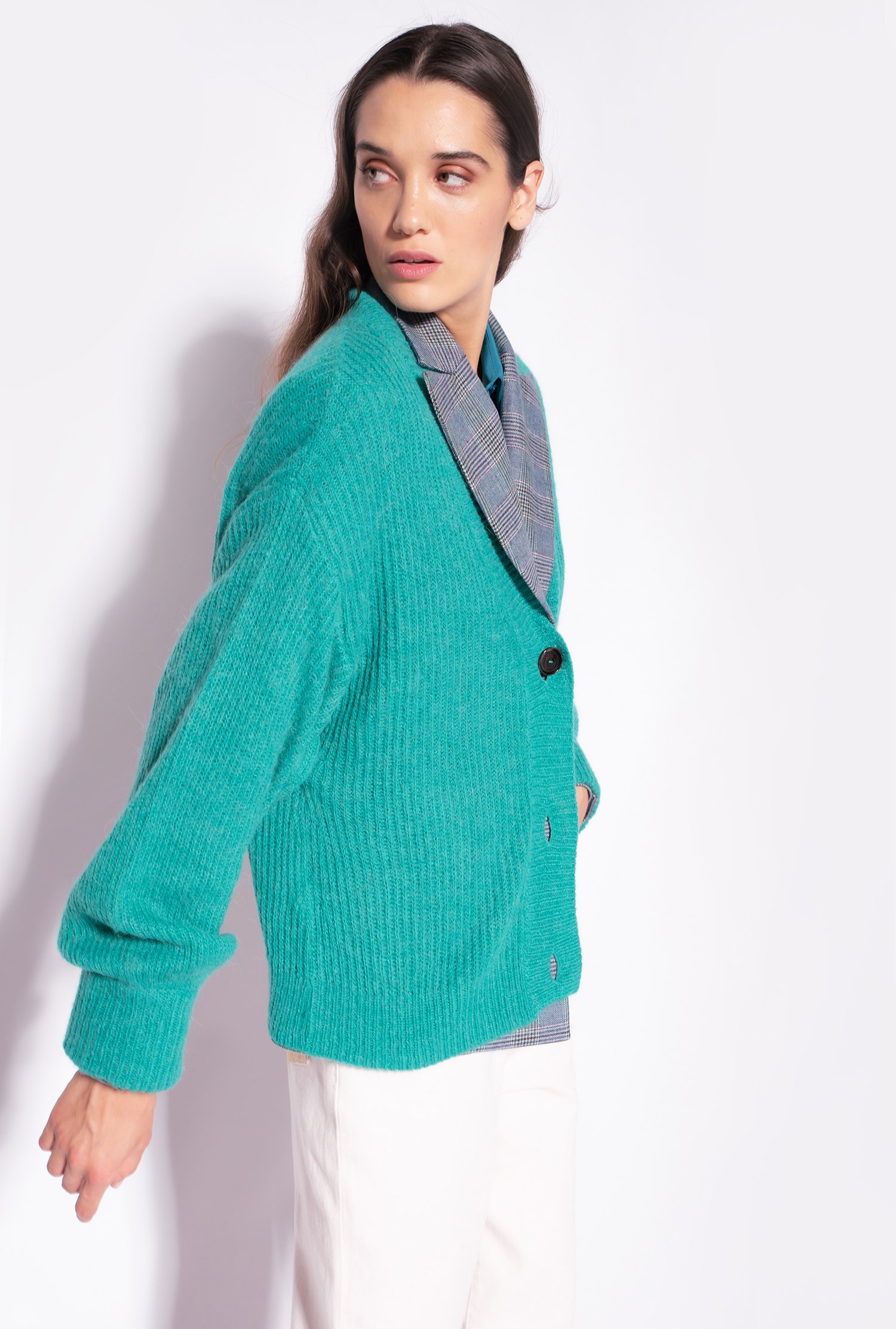 Cropped rib-knit cardigan